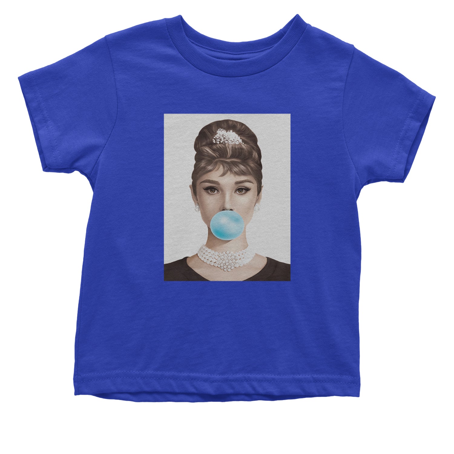 Audrey Hepburn Chewing Bubble Gum American Icon Infant One-Piece Romper Bodysuit and Toddler T-shirt Royal Blue