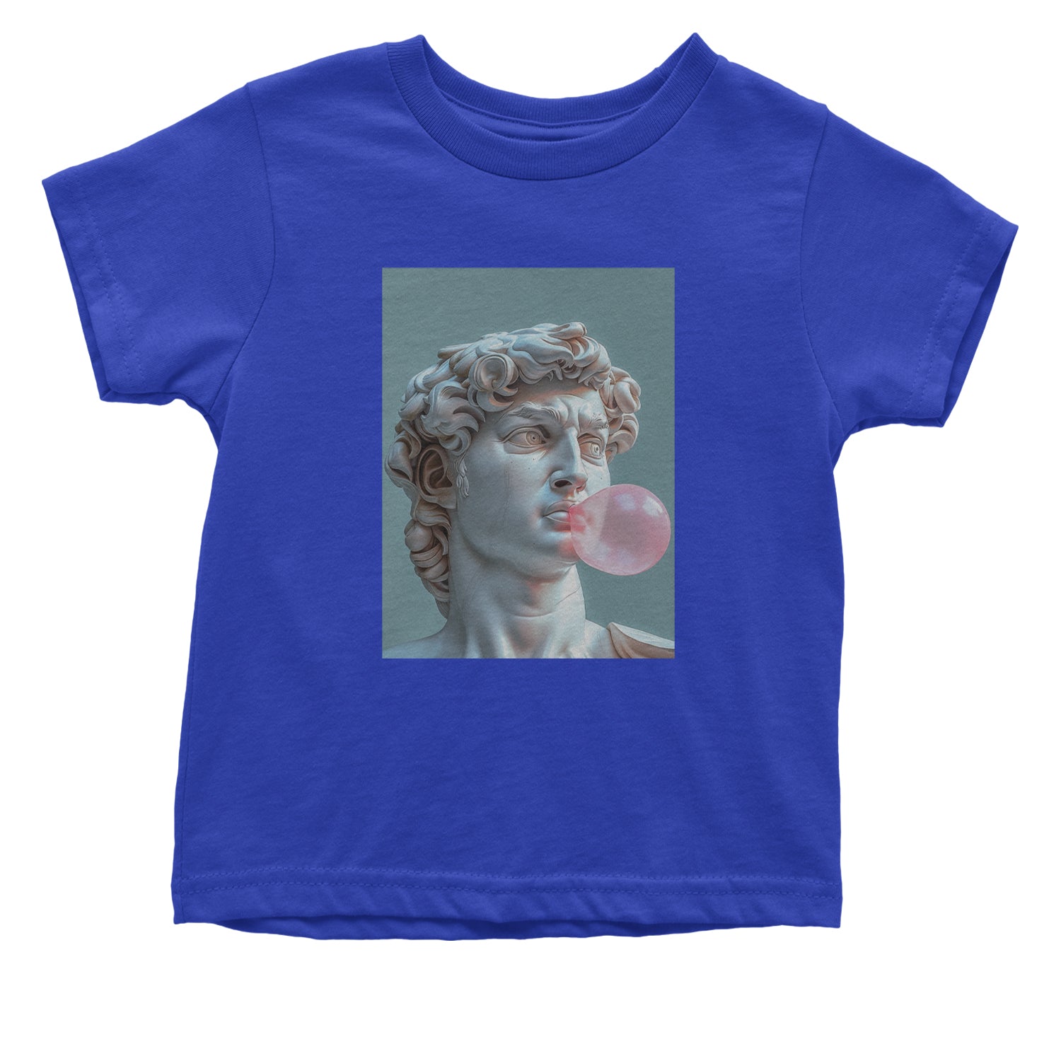 Michelangelo's David with Bubble Gum Contemporary Statue Art Infant One-Piece Romper Bodysuit and Toddler T-shirt Royal Blue