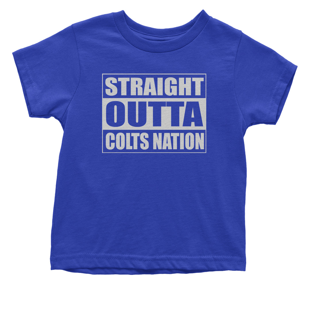 Straight Outta Colts Nation Football  Infant One-Piece Romper Bodysuit and Toddler T-shirt Royal Blue