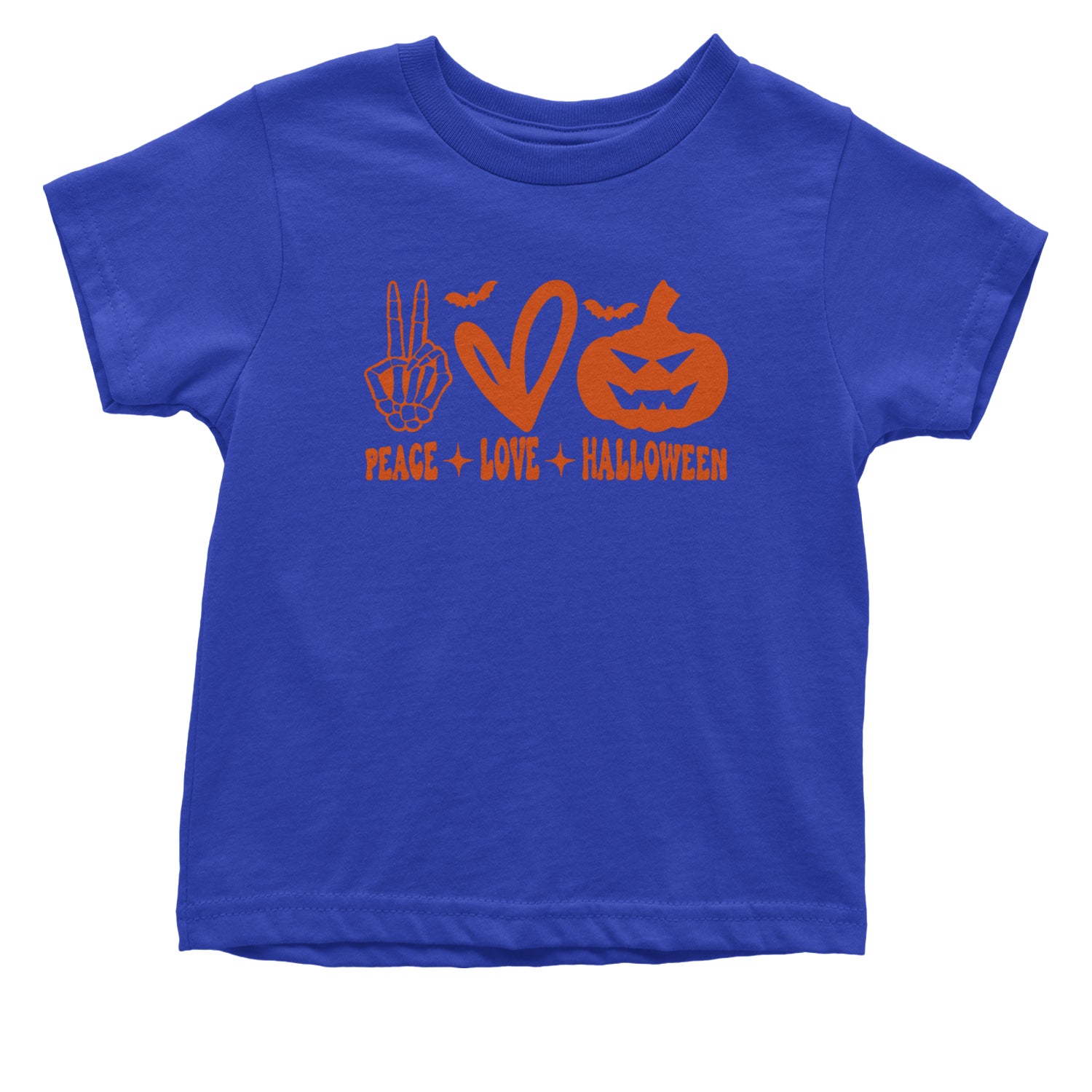 Peace, Love and Halloween Infant One-Piece Romper Bodysuit and Toddler T-shirt Royal Blue