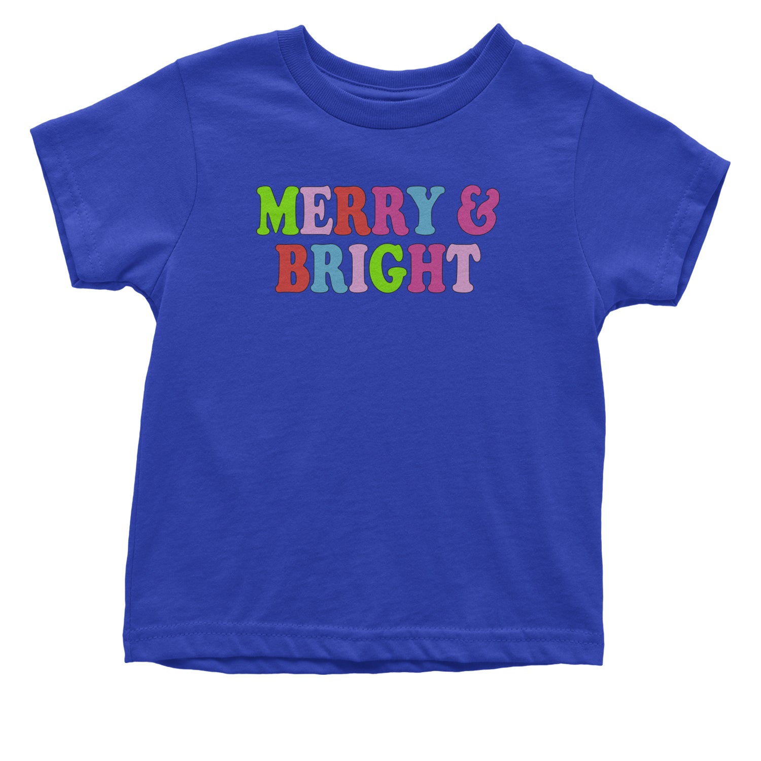 Merry and Bright Festive Christmas Holiday Infant One-Piece Romper Bodysuit and Toddler T-shirt Royal Blue