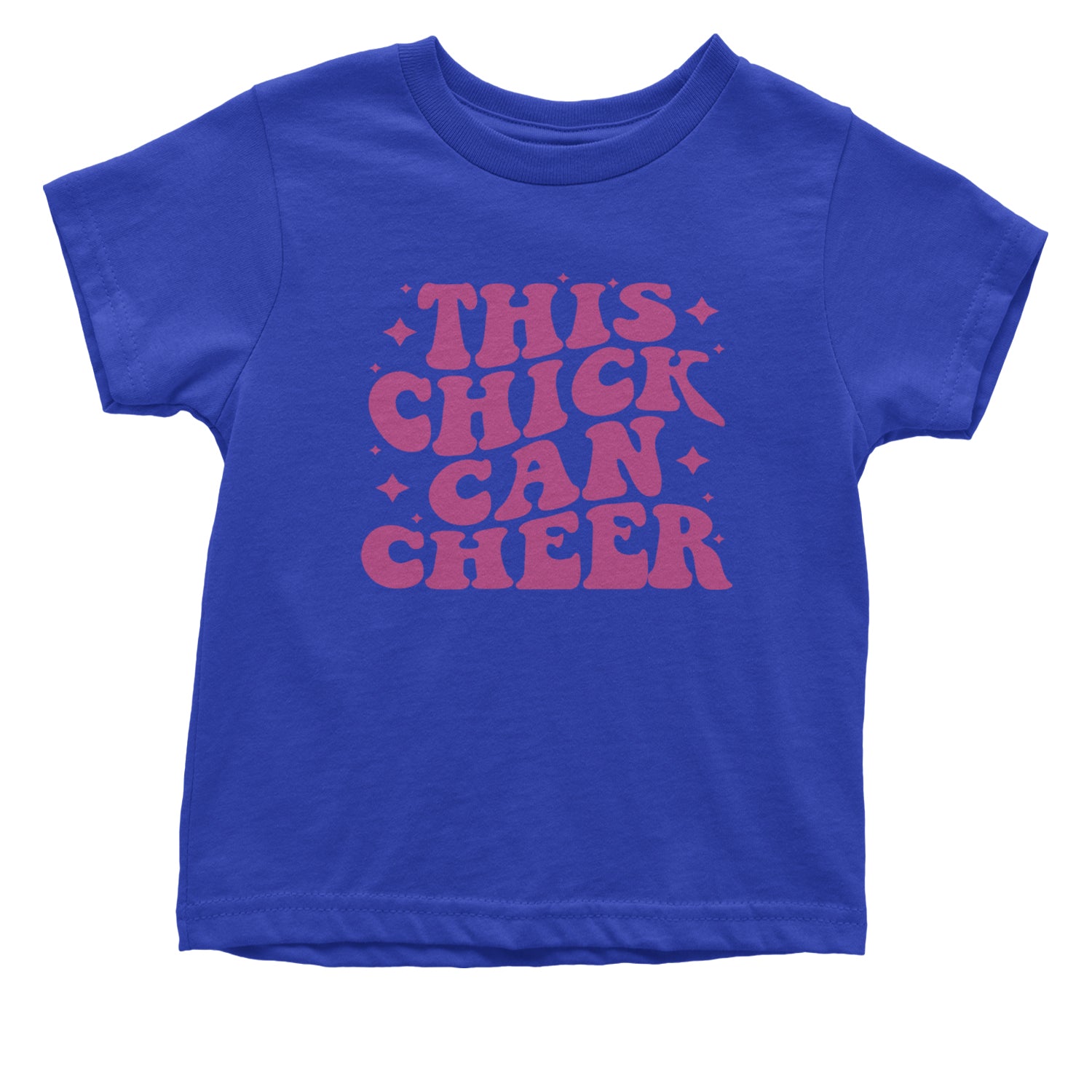 This Chick Can Cheer Infant One-Piece Romper Bodysuit and Toddler T-shirt Royal Blue