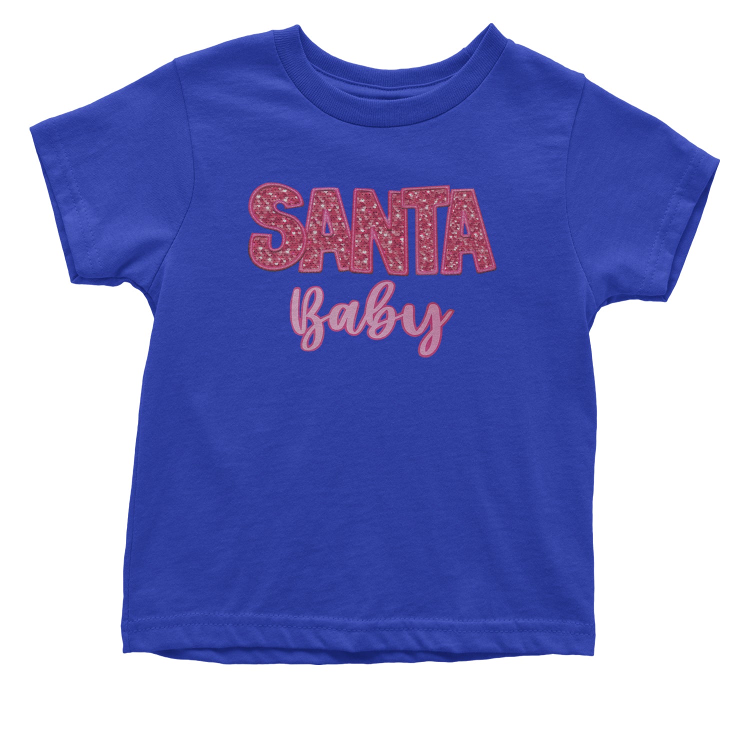 Santa Baby Faux Patch and Sequins Infant One-Piece Romper Bodysuit and Toddler T-shirt Royal Blue