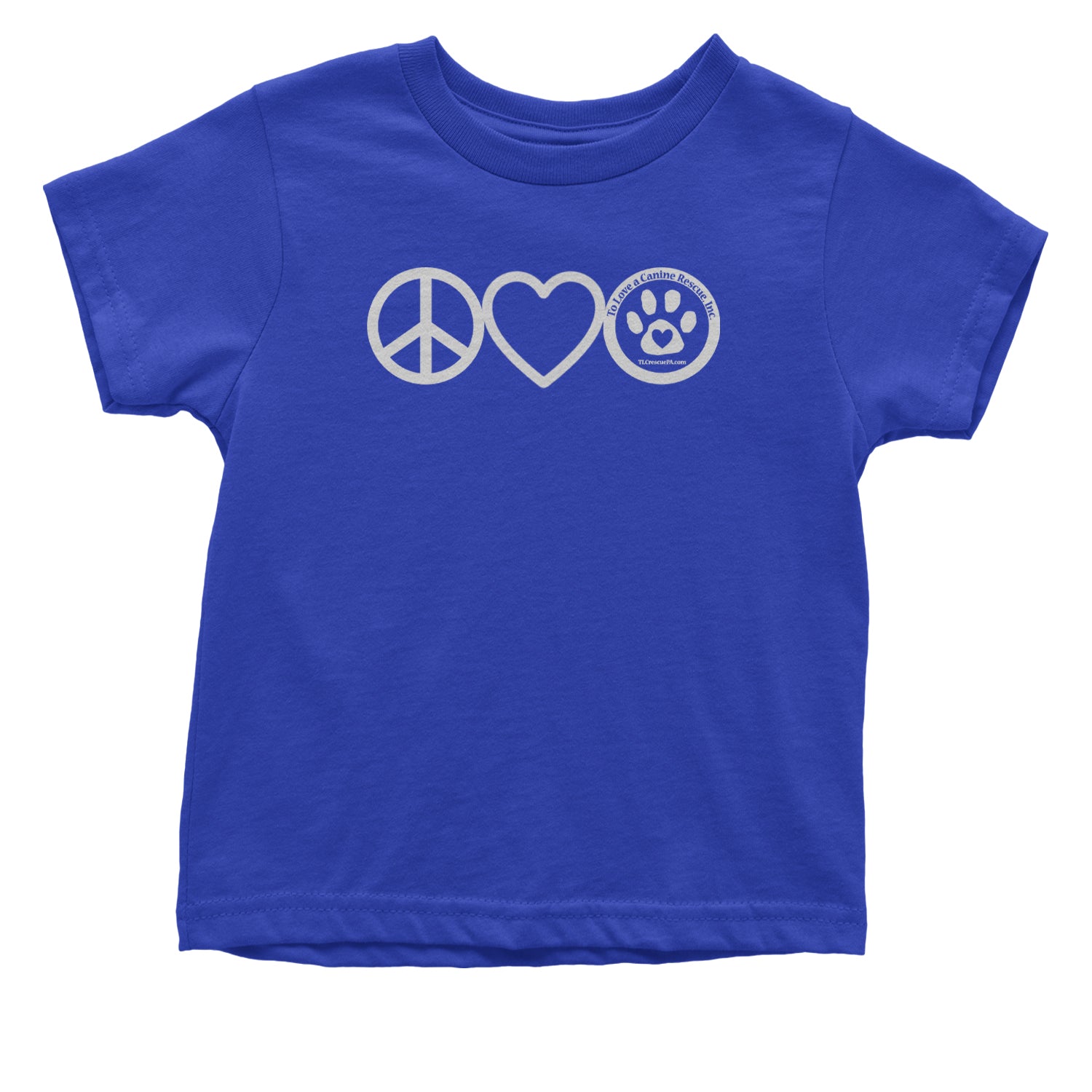 Peace, Love and TLC Dog Rescue Infant One-Piece Romper Bodysuit and Toddler T-shirt Royal Blue