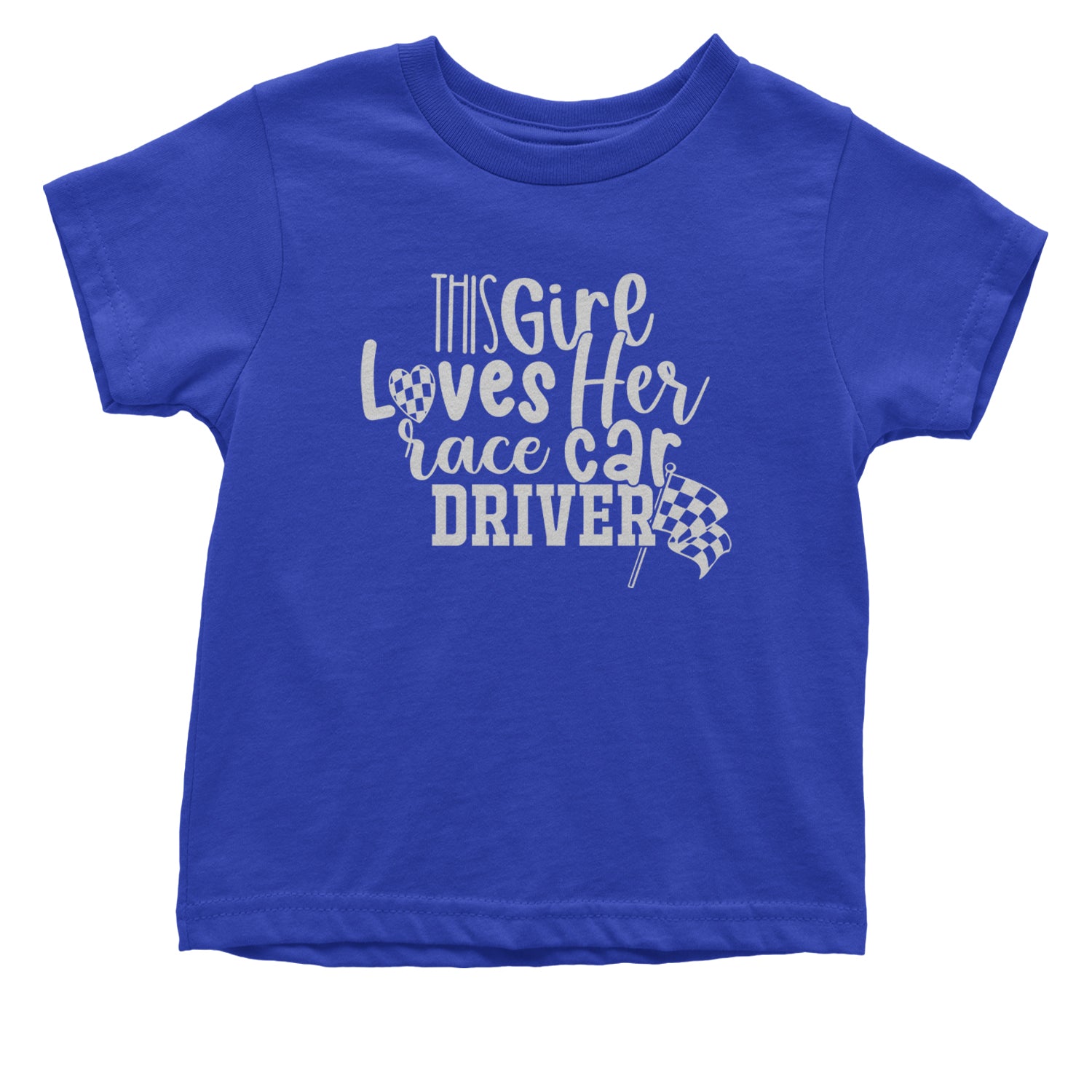 This Girl Loves Her Racecar Driver Infant One-Piece Romper Bodysuit and Toddler T-shirt Royal Blue