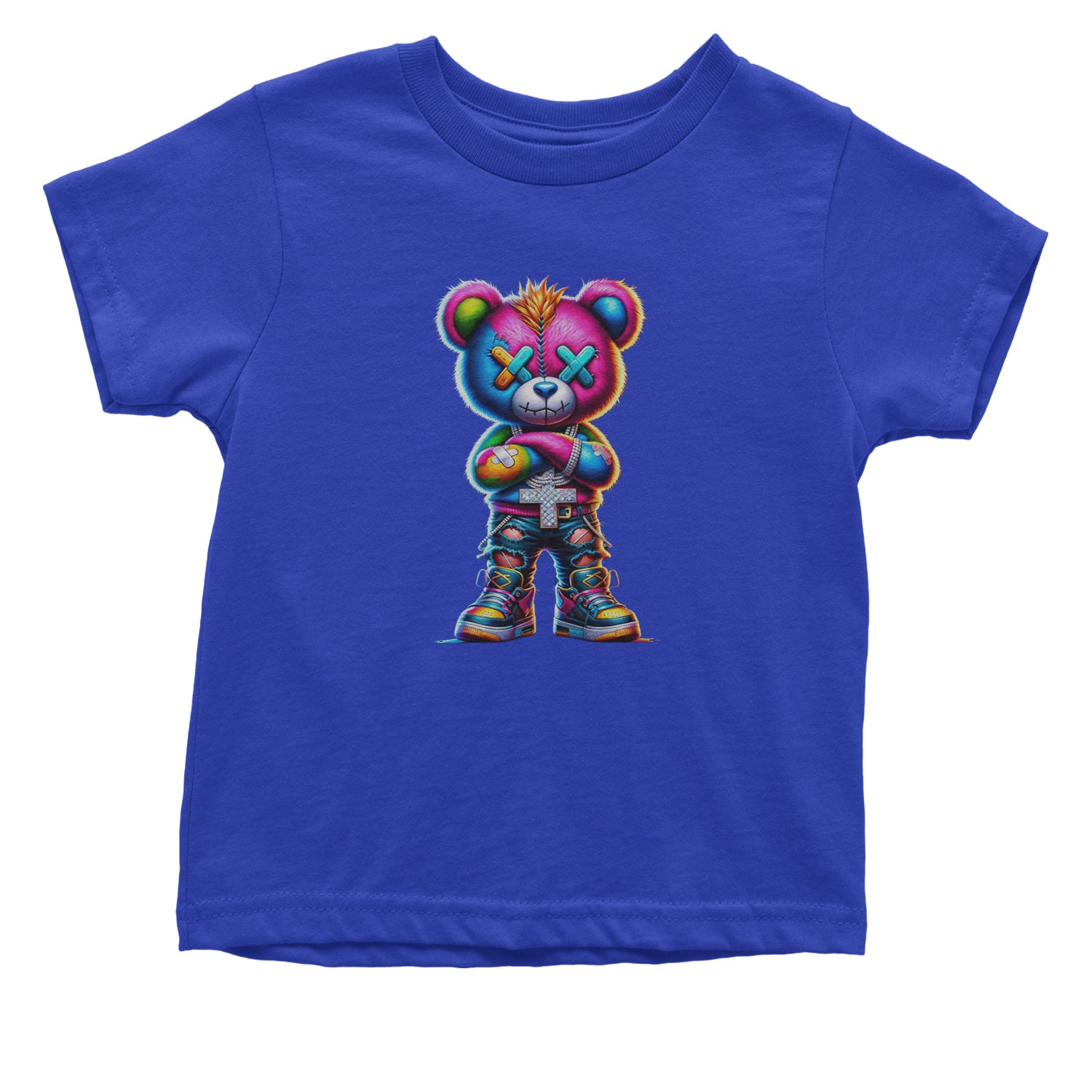 Stitched Neon Urban Graffiti Bear Infant One-Piece Romper Bodysuit Or Toddler T-shirt Royal Blue