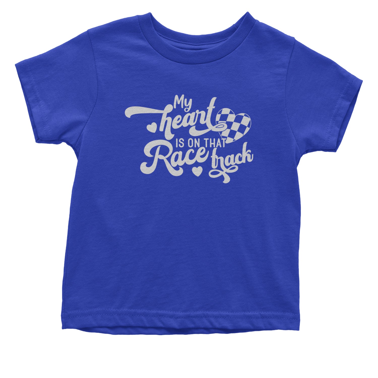 My Heart Is On That Race Track Infant One-Piece Romper Bodysuit and Toddler T-shirt Royal Blue