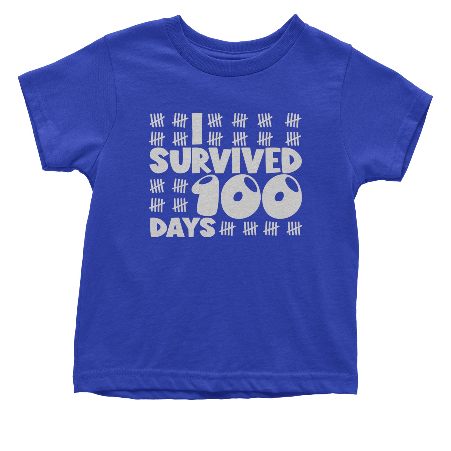 I Survived 100 Days Tally Marks Infant One-Piece Romper Bodysuit and Toddler T-shirt Royal Blue