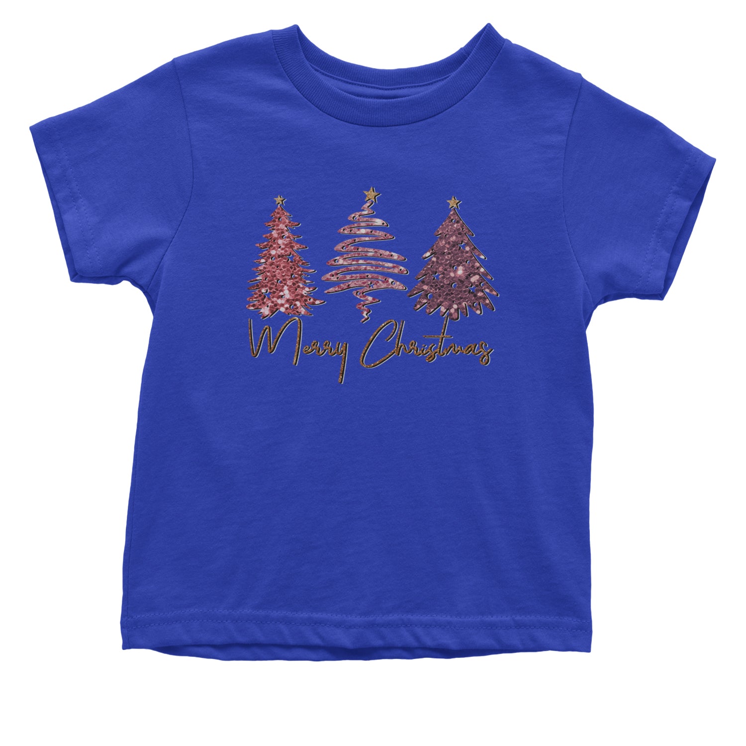 Merry Christmas Faux Glitter Trees Infant One-Piece Romper Bodysuit and Toddler T-shirt Royal Blue