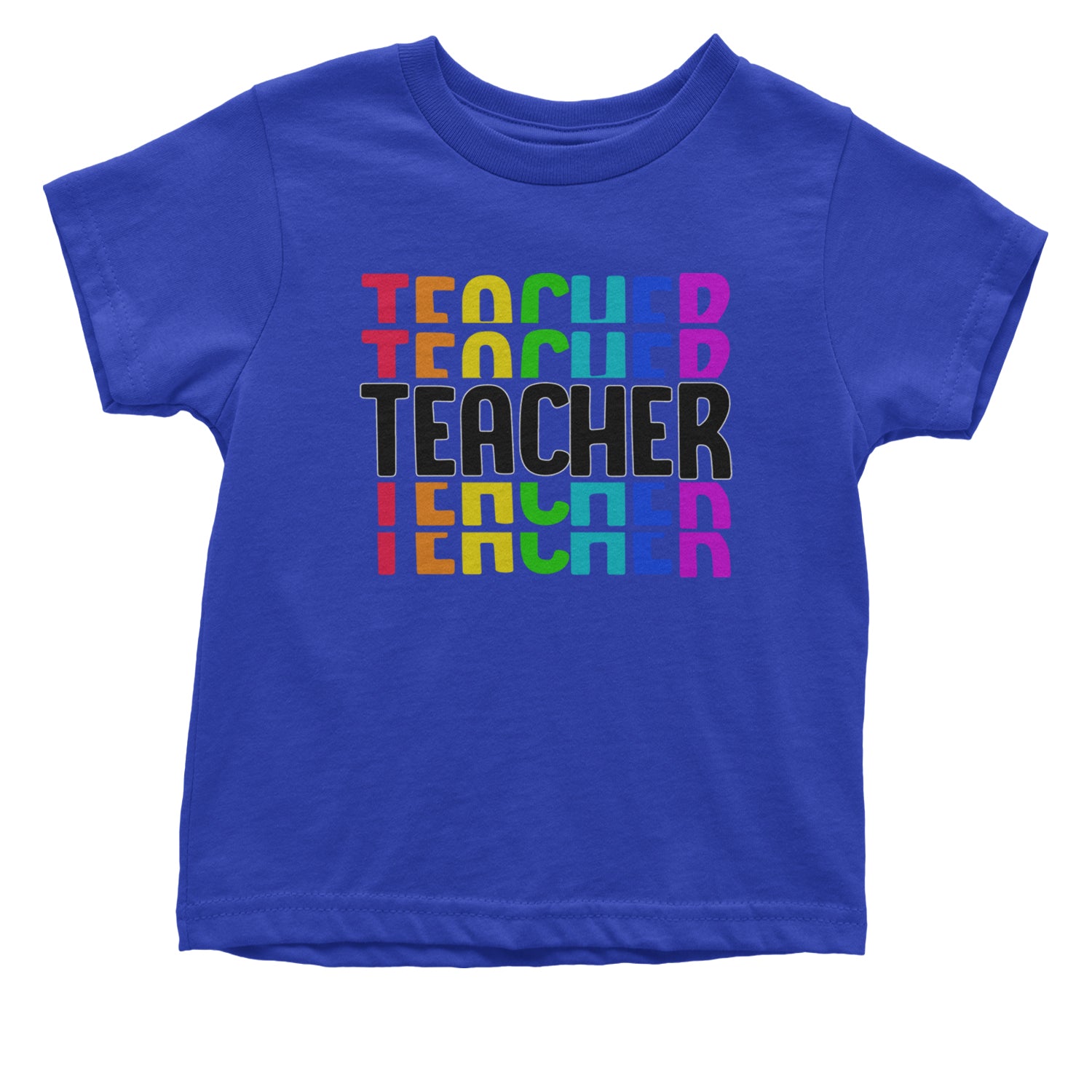 Teacher Repeated Rainbow Pattern Infant One-Piece Romper Bodysuit and Toddler T-shirt Royal Blue