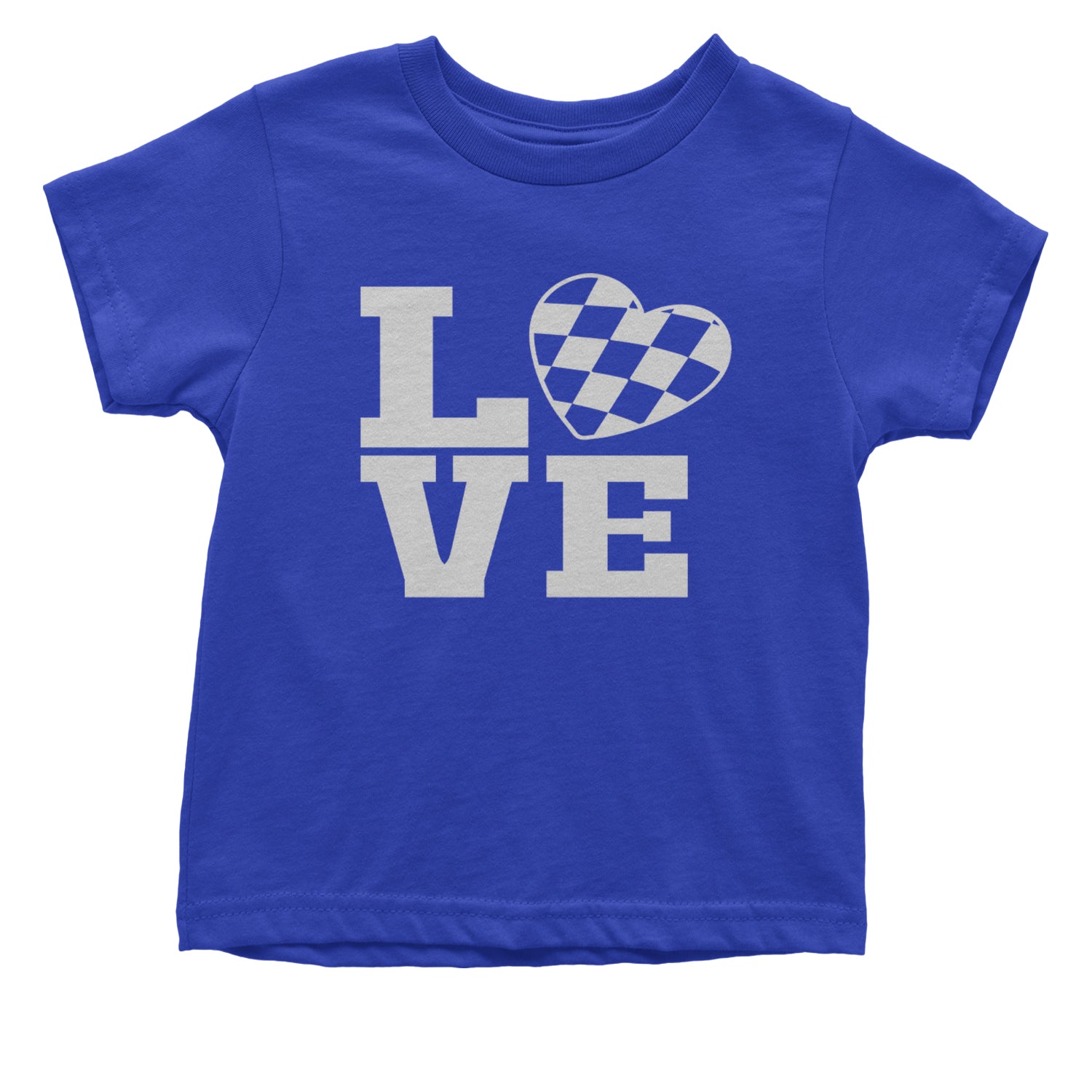 Love Racing Checkered Flag Heart Infant One-Piece Romper Bodysuit and Toddler T-shirt Royal Blue