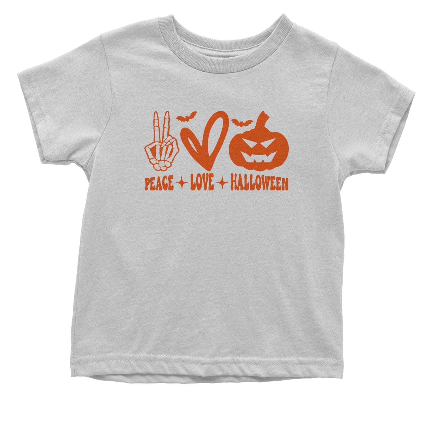 Peace, Love and Halloween Infant One-Piece Romper Bodysuit and Toddler T-shirt White