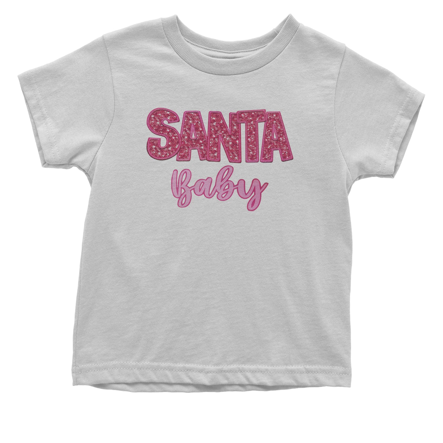 Santa Baby Faux Patch and Sequins Infant One-Piece Romper Bodysuit and Toddler T-shirt White