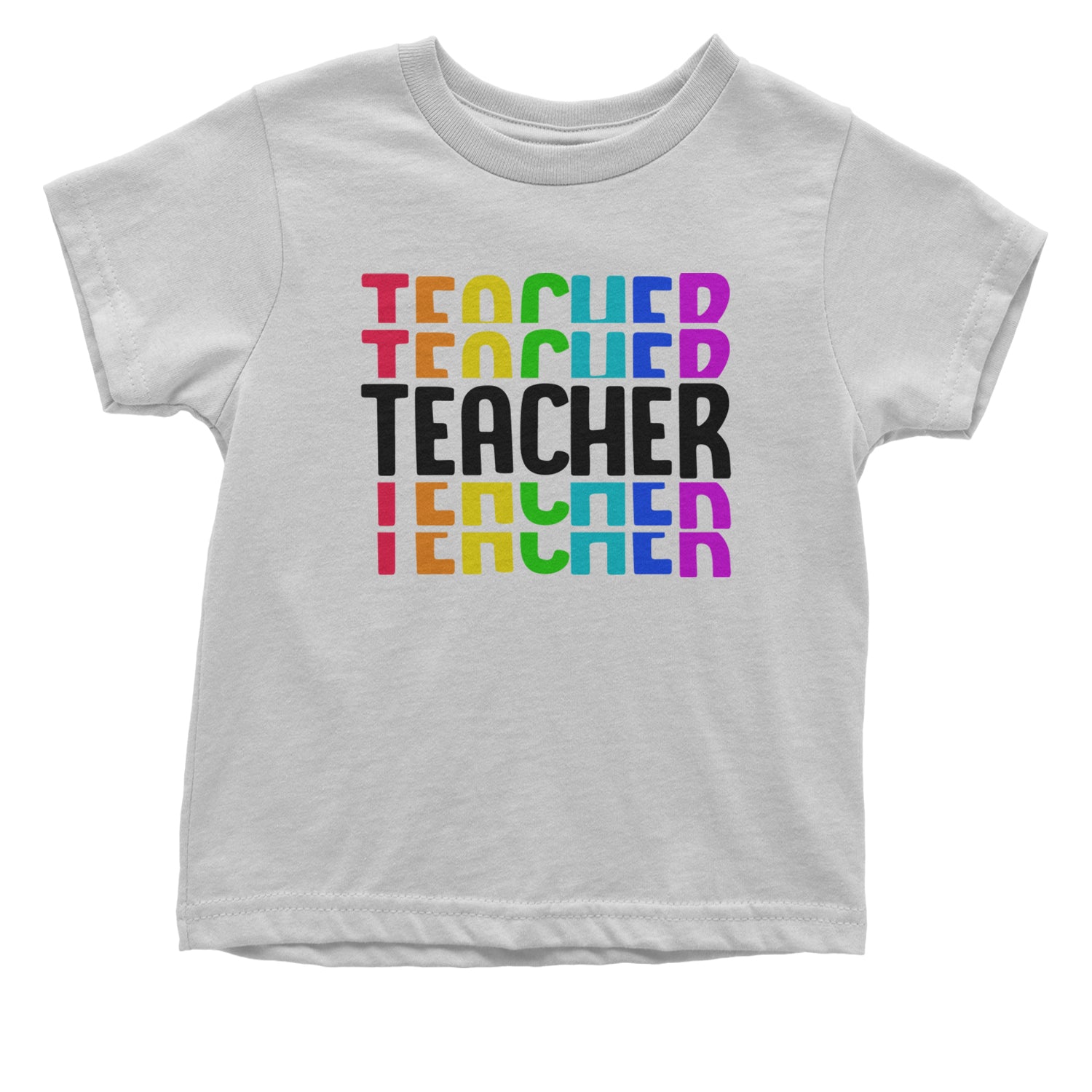 Teacher Repeated Rainbow Pattern Infant One-Piece Romper Bodysuit and Toddler T-shirt White