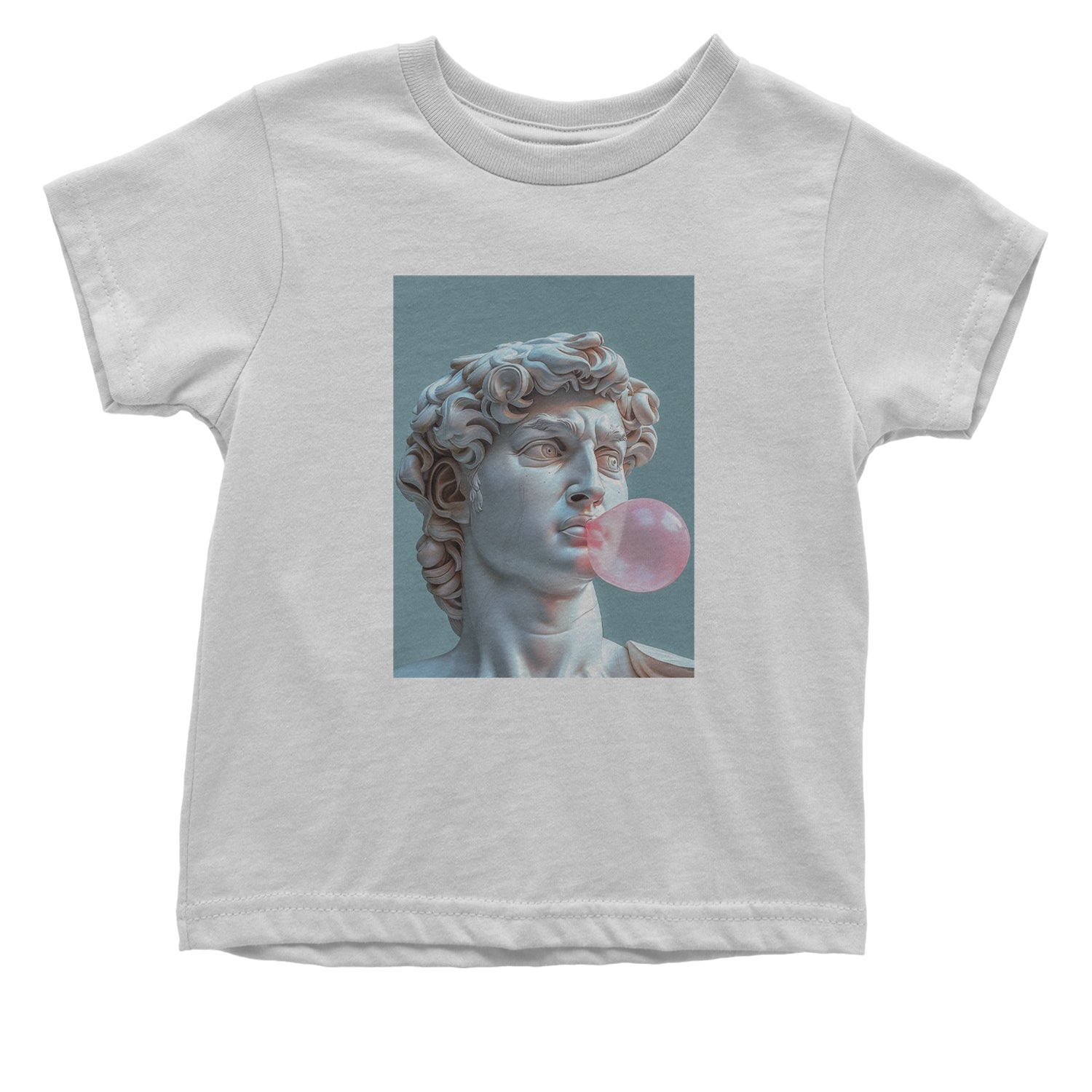 Michelangelo's David with Bubble Gum Contemporary Statue Art Infant One-Piece Romper Bodysuit and Toddler T-shirt White