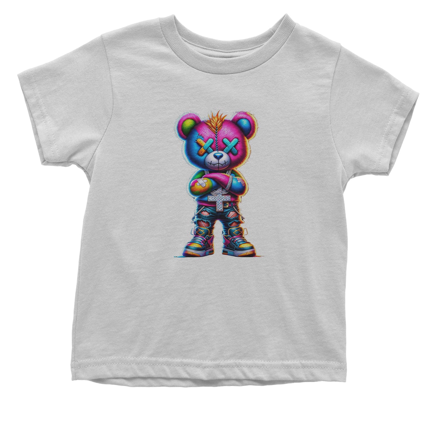 Stitched Neon Urban Graffiti Bear Infant One-Piece Romper Bodysuit Or Toddler T-shirt White