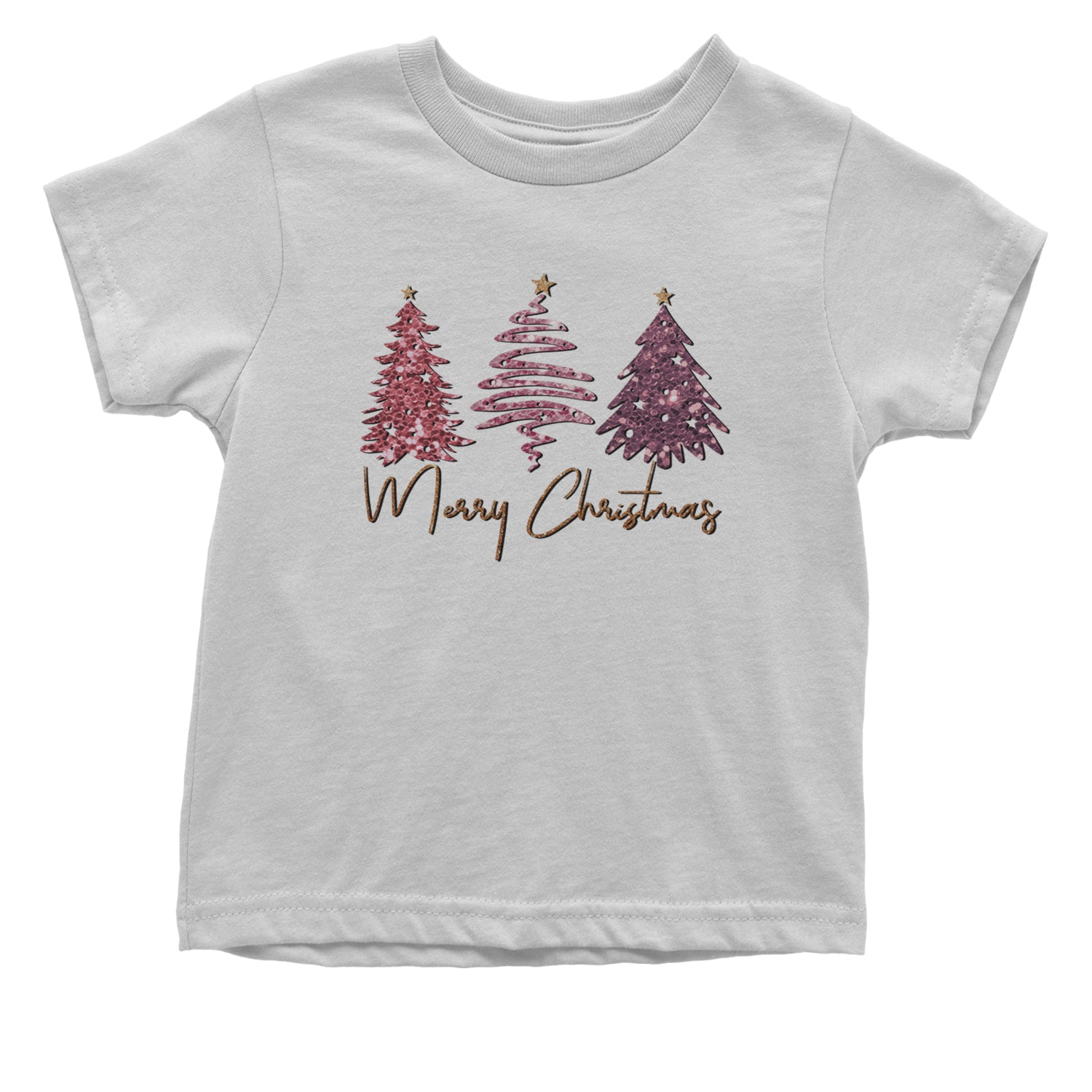 Merry Christmas Faux Glitter Trees Infant One-Piece Romper Bodysuit and Toddler T-shirt White