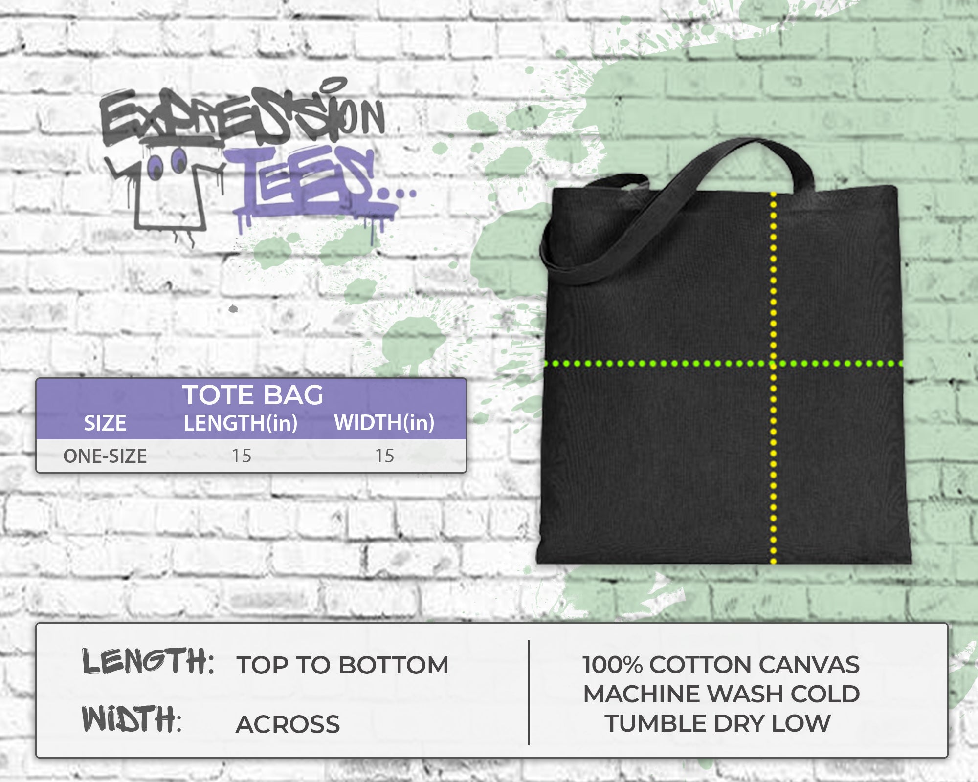 Tote Bag size chart