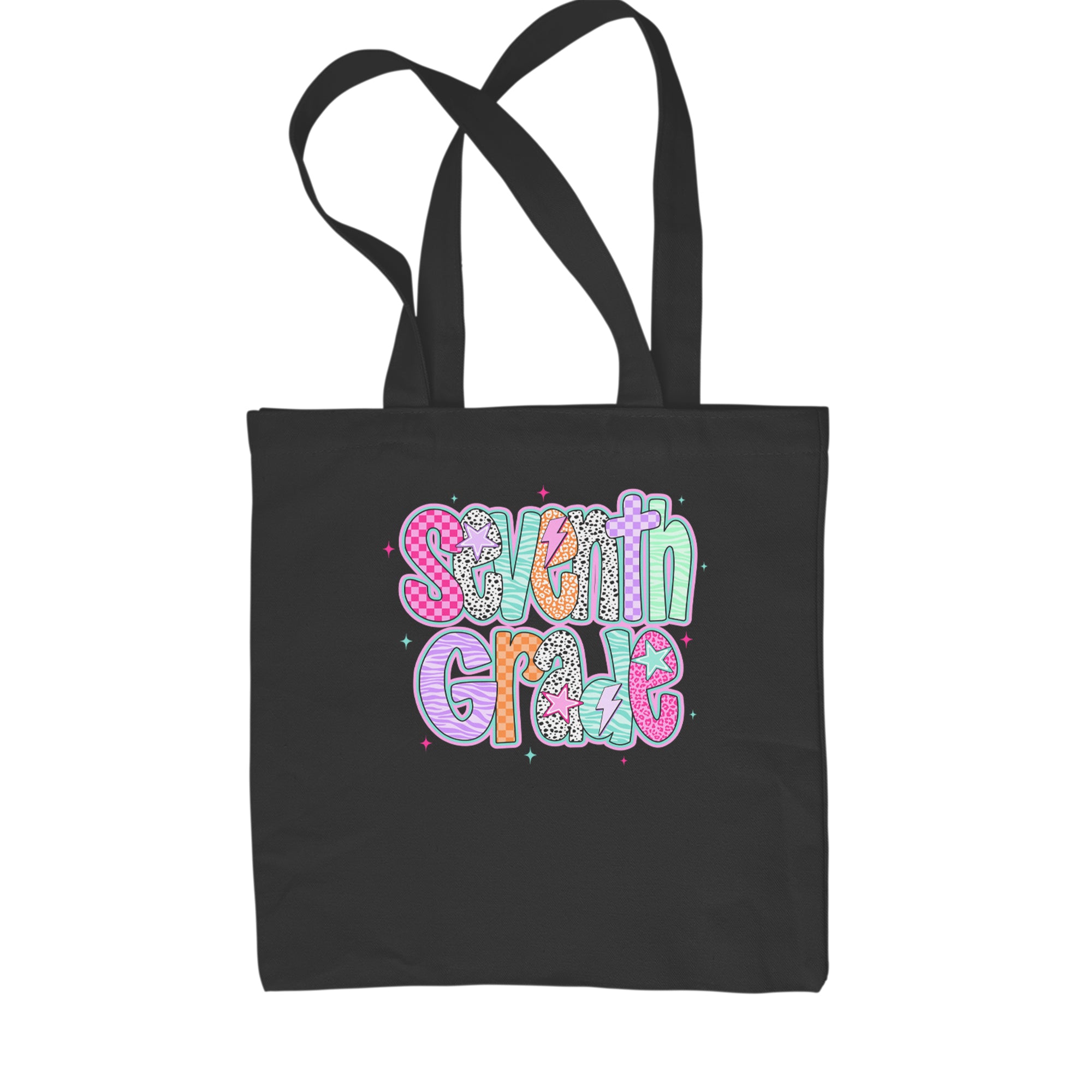 Seventh Grade Swagger Colorful Back to School Shopping Tote Bag Black