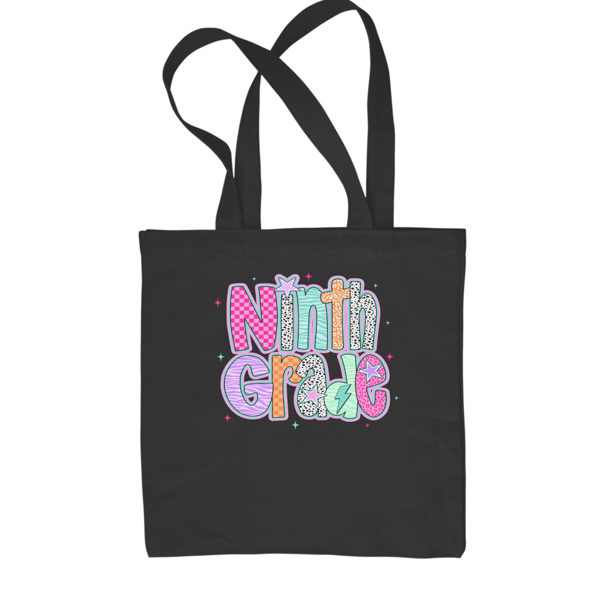 Ninth Grade Freshman Vibes Colorful Back to School Shopping Tote Bag Black