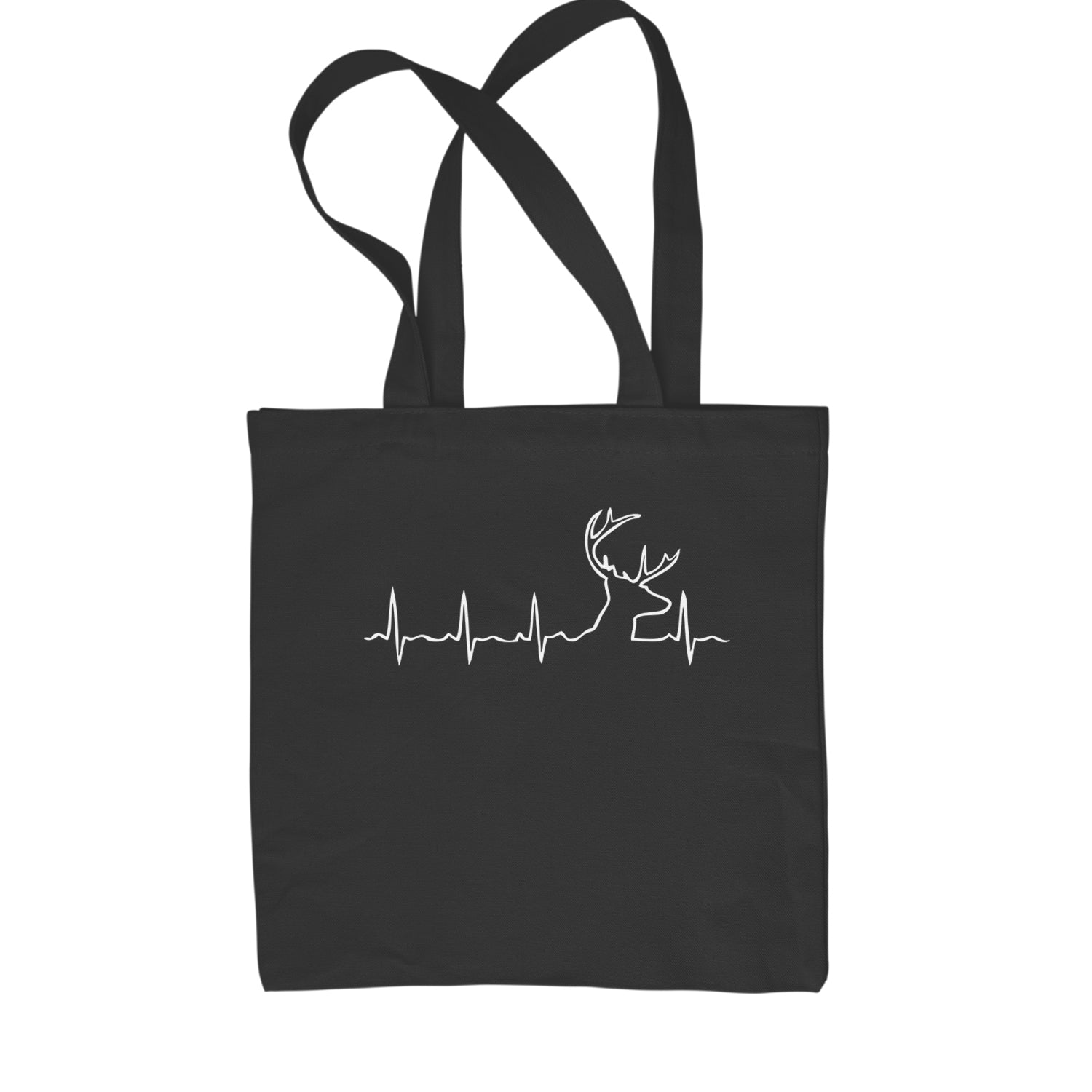 Hunting Heartbeat Deer Hunter Buck Stag Antlers  Shopping Tote Bag Black