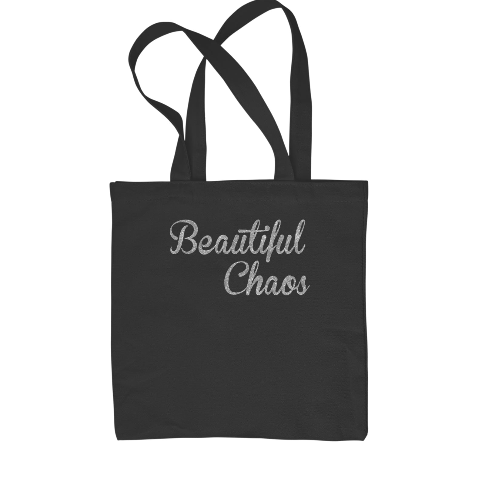 Beautiful Chaos Glitter Music Festival Shopping Tote Bag Black