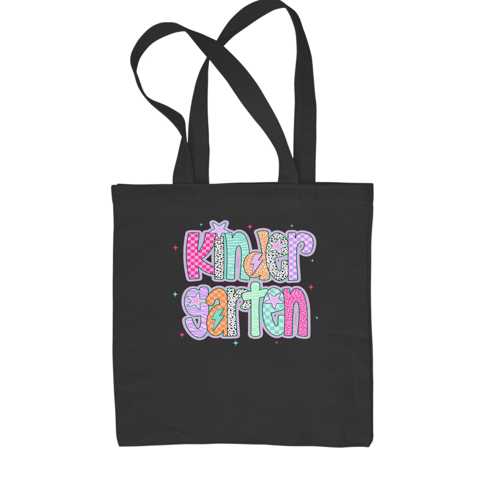 Kindergarten Cutie Colorful Back to School Shopping Tote Bag Black