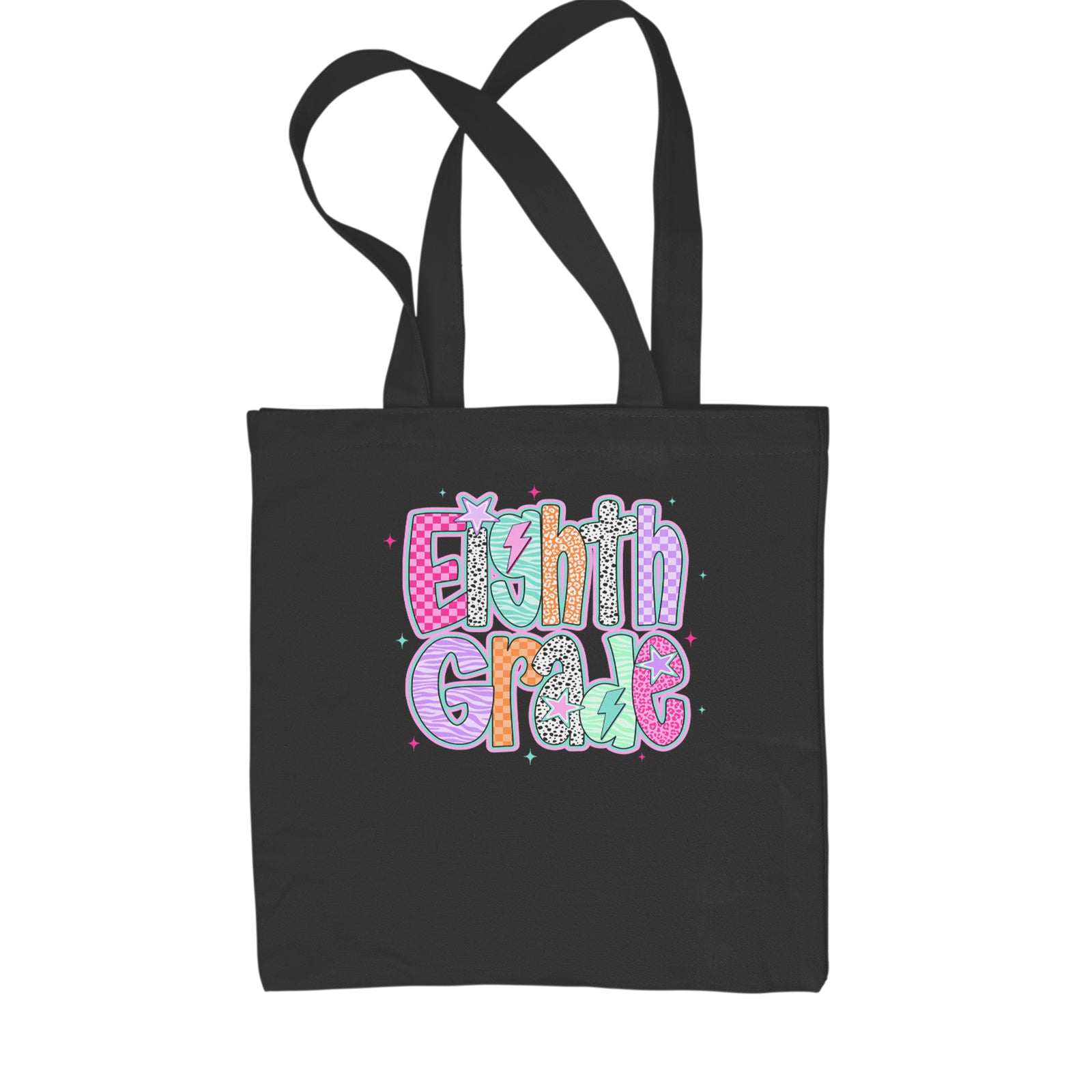 Eighth Grade Energy Colorful Back to School Shopping Tote Bag Black