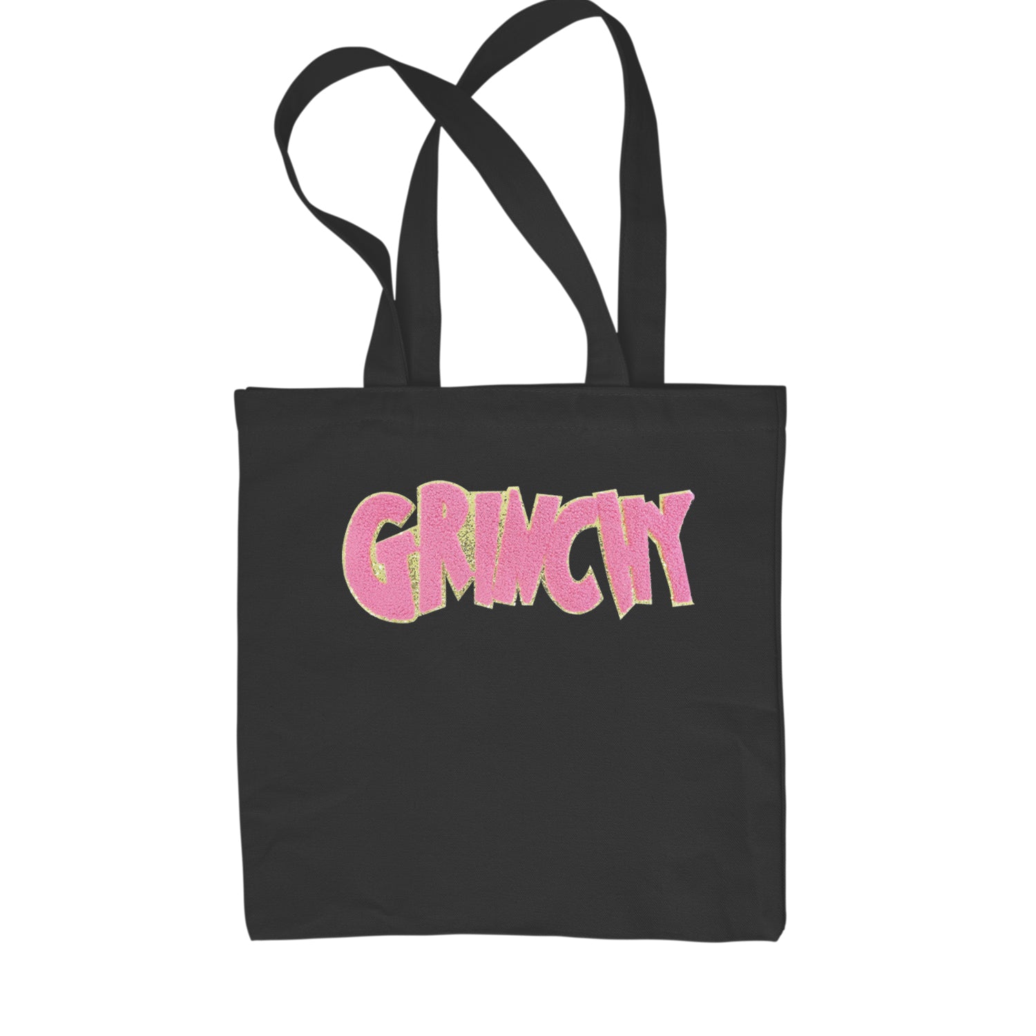 Pink Gr-nchy Chenille Patch Shopping Tote Bag Black