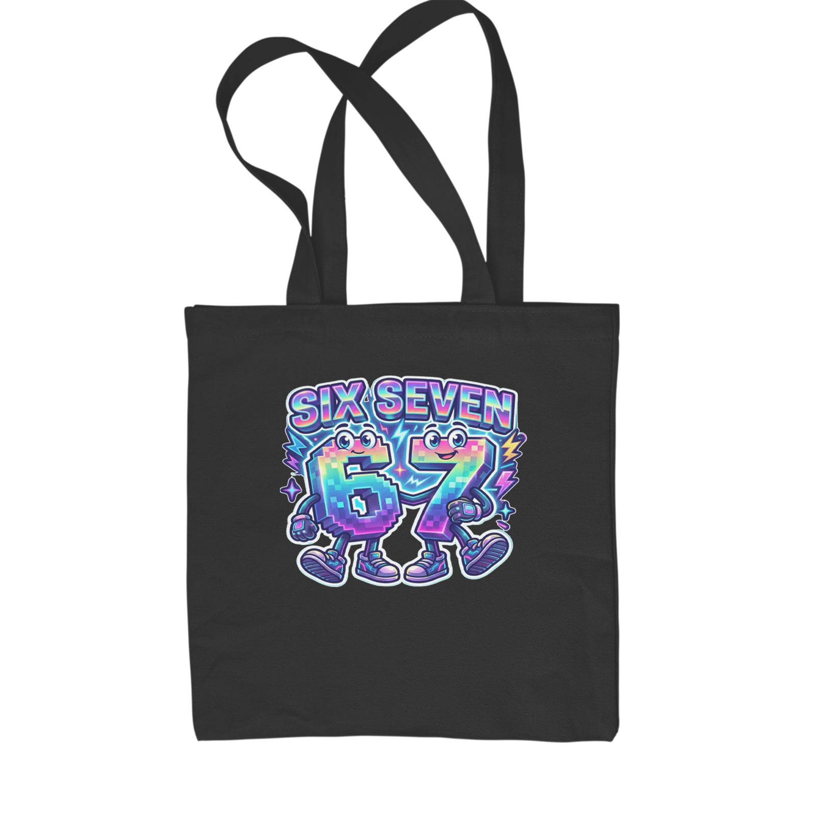 Six Seven 67 Retro Pixel Buddies Shopping Tote Bag Black