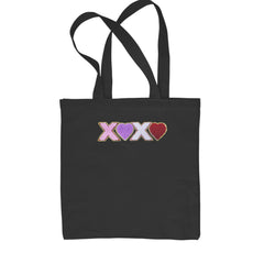 XOXO Chenille Patch Valentines Days Shopping Tote Bag Black