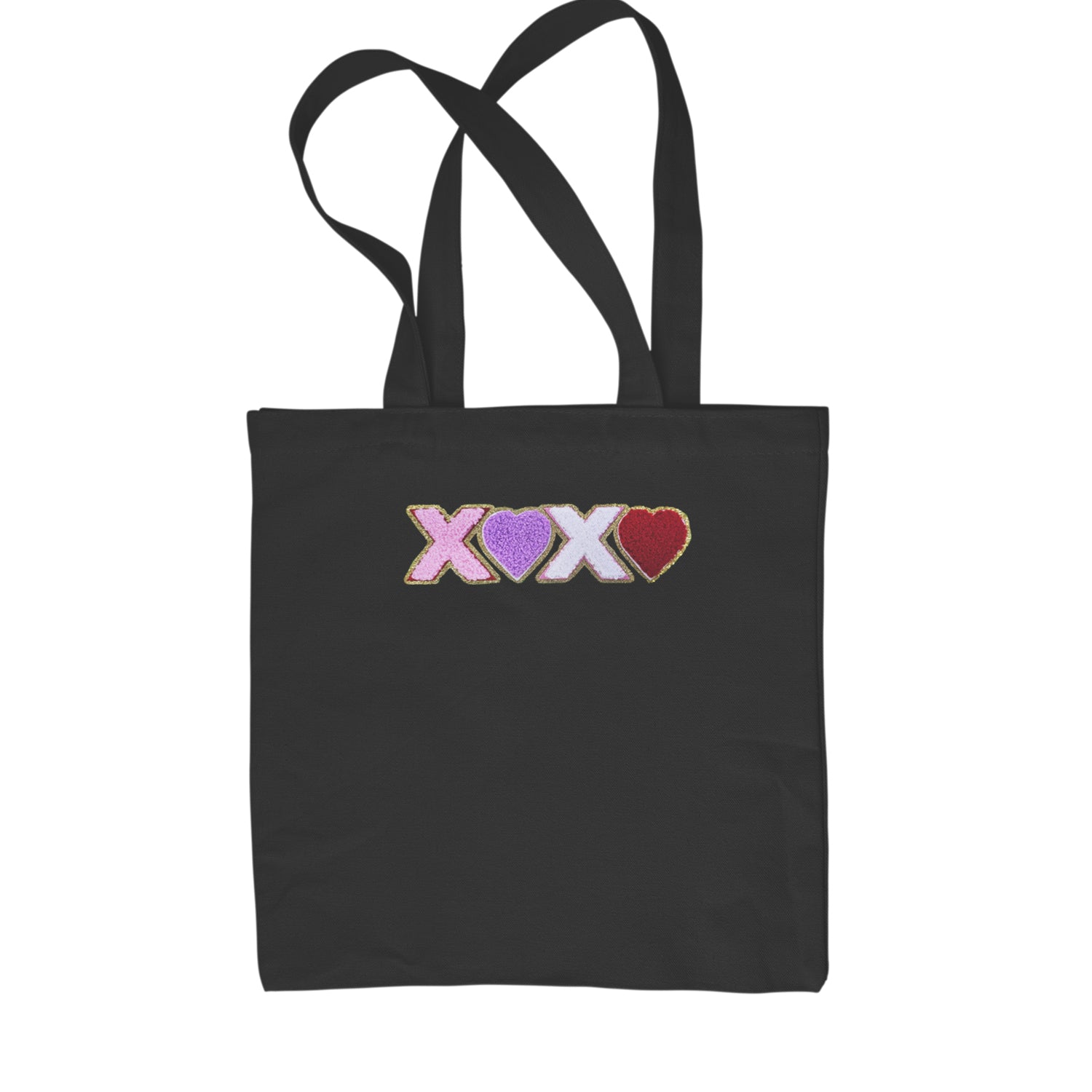 XOXO Chenille Patch Valentines Days Shopping Tote Bag Black