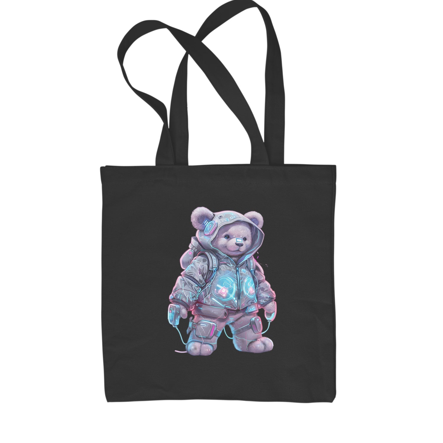 Cyberpunk Adventure Urban Graffiti Bear Shopping Tote Bag Black