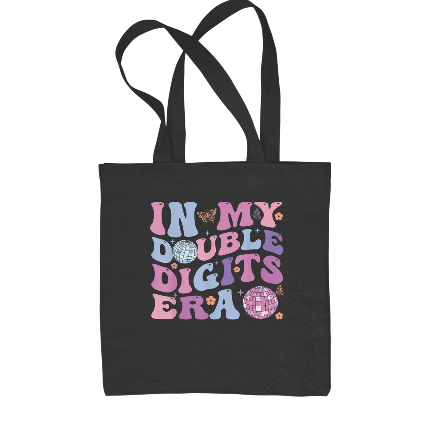 In My Double Digits Era Retro 10 Year Old 10th Birthday Shopping Tote Bag Black