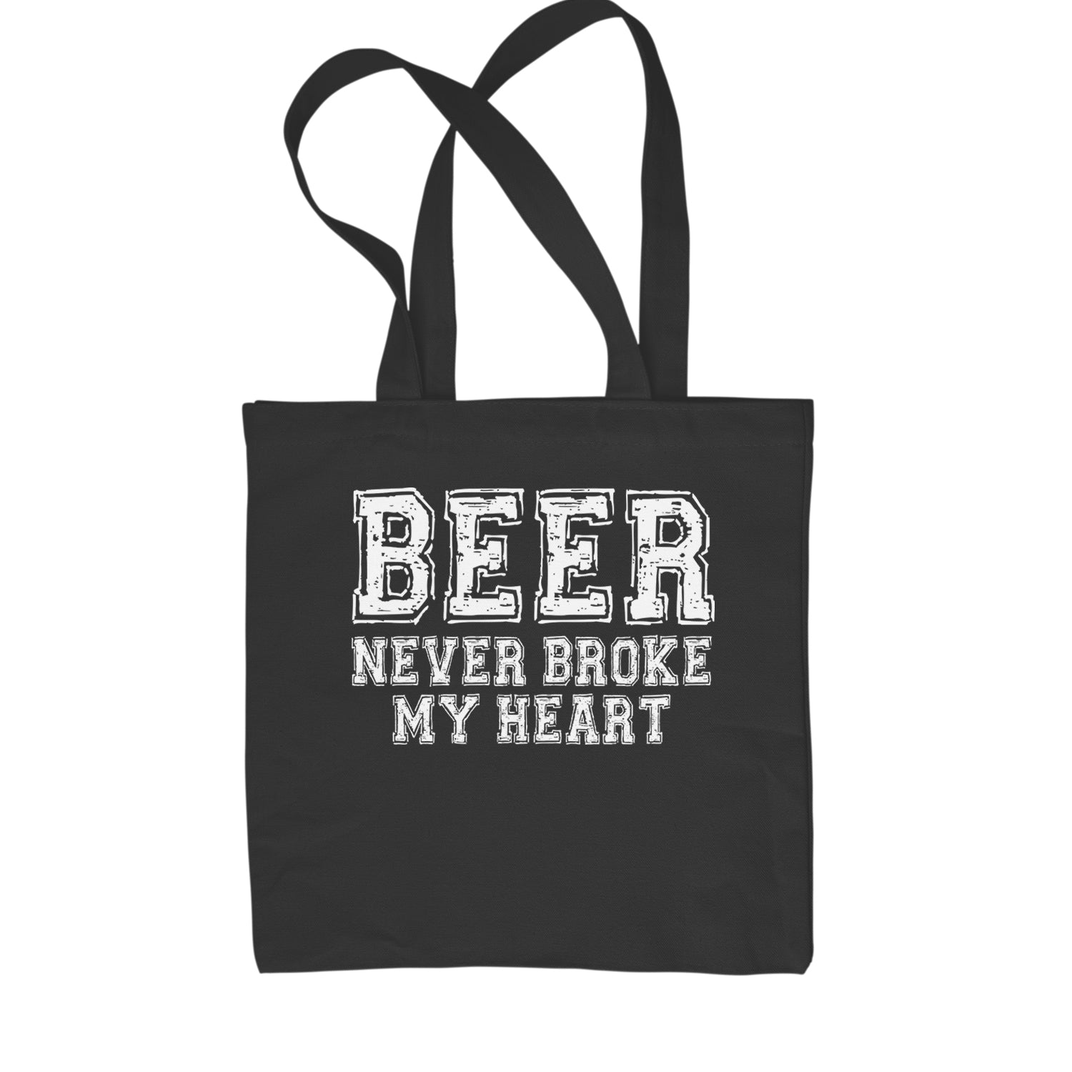 Beer Never Broke My Heart Funny Drinking Shopping Tote Bag Black