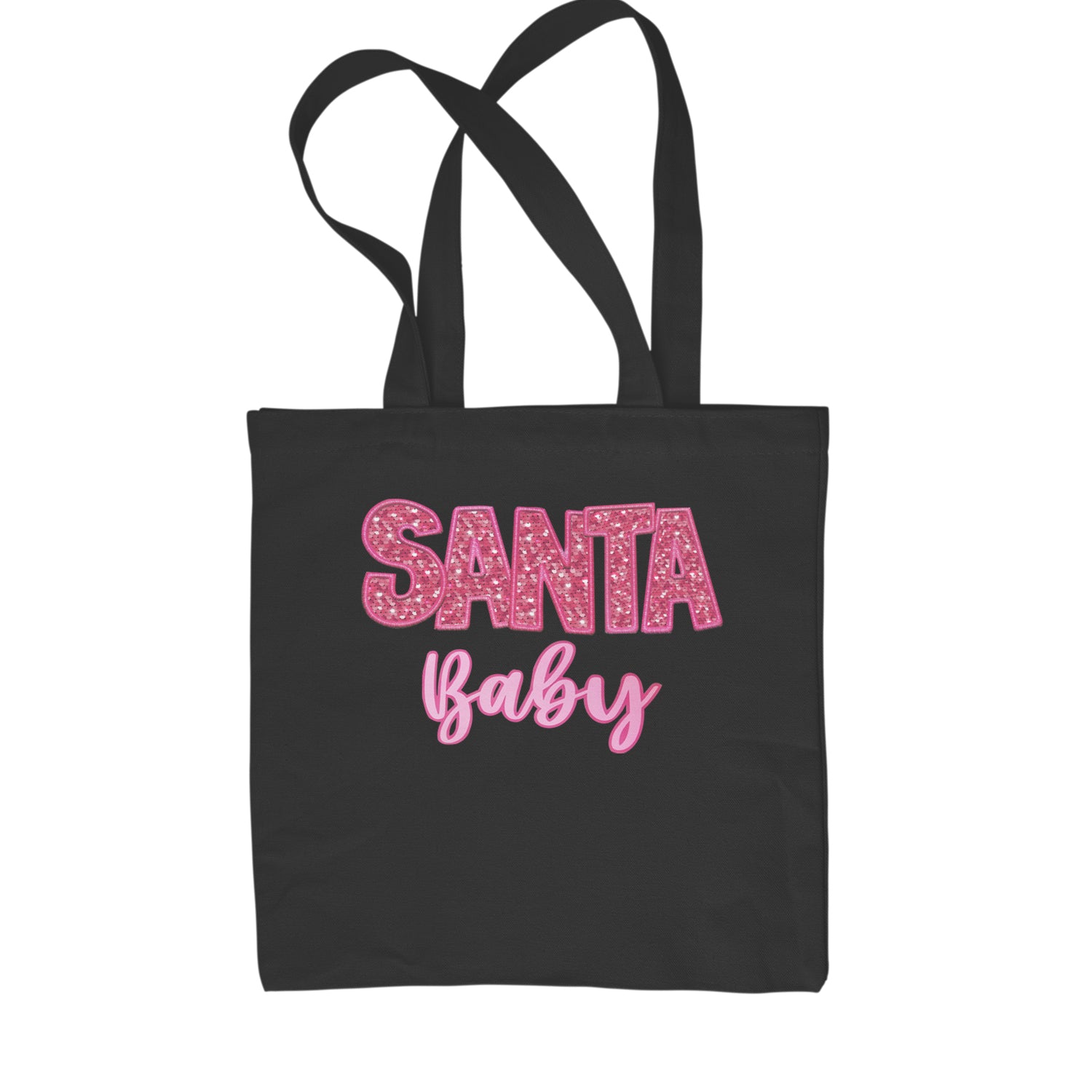 Santa Baby Faux Patch and Sequins Shopping Tote Bag Natural