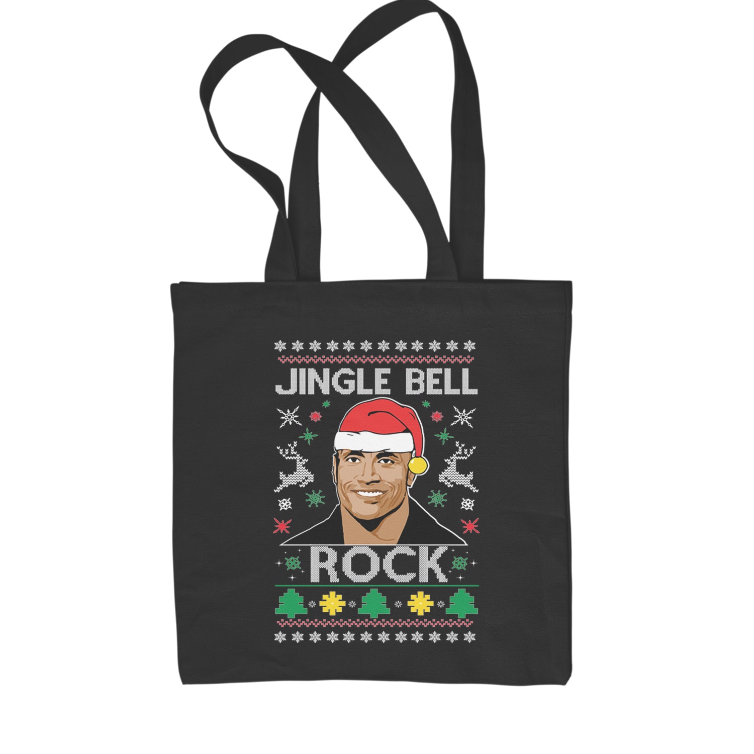 Jingle Bell Rock Ugly Christmas Shopping Tote Bag Navy Blue