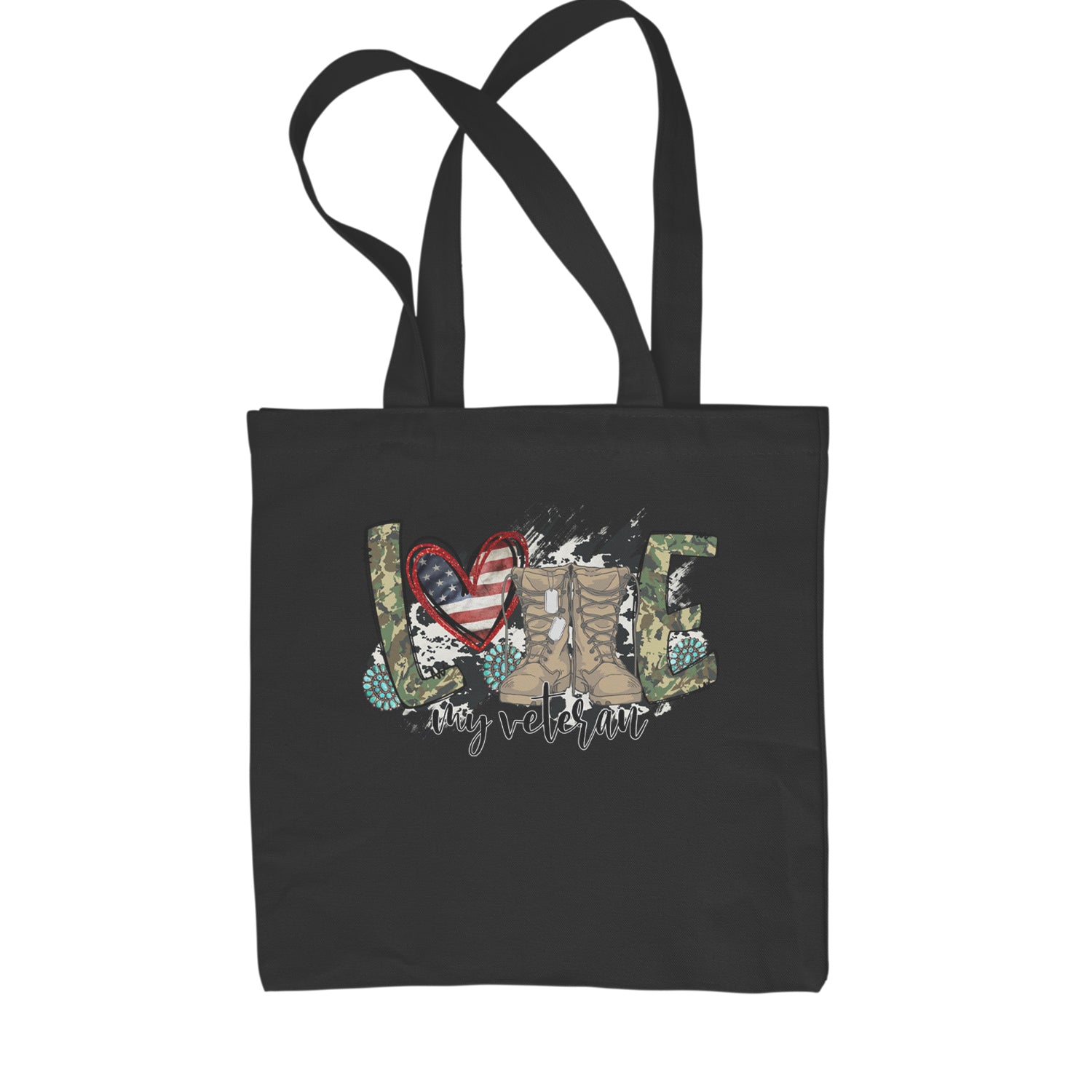 Love My Veteran Honor Veterans Day Shopping Tote Bag Black