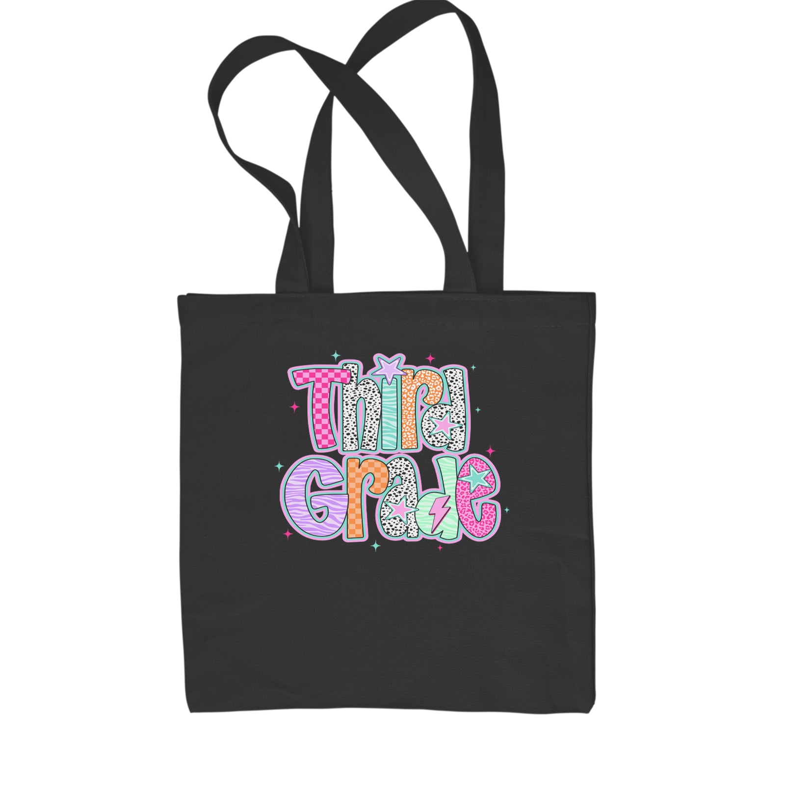Third Grade Thunder Colorful Back to School Shopping Tote Bag Black