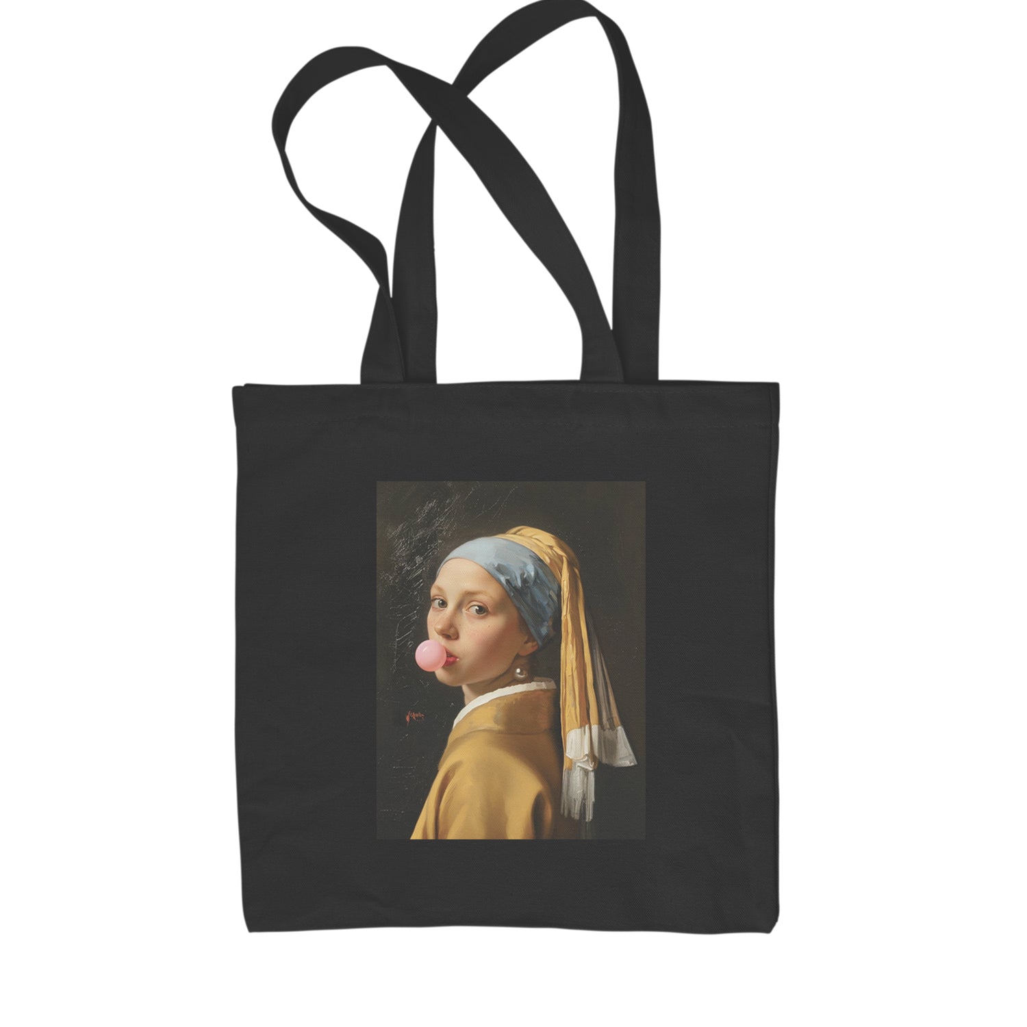 Girl with a Pearl Earring Bubble Gum Contemporary Art Shopping Tote Bag Pink