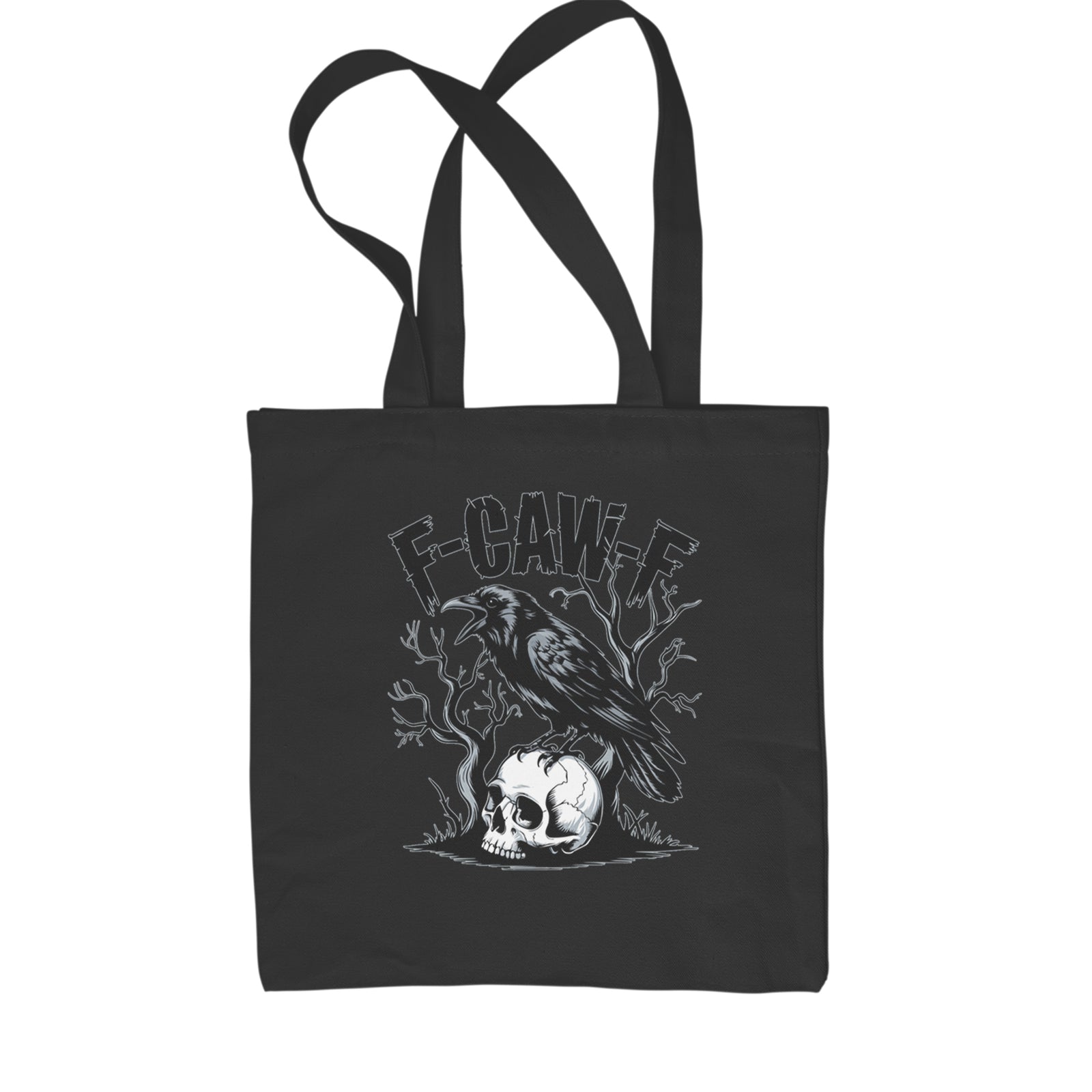 F-Caw-F Crow On Skull F-ck Off Gothic Shopping Tote Bag Natural