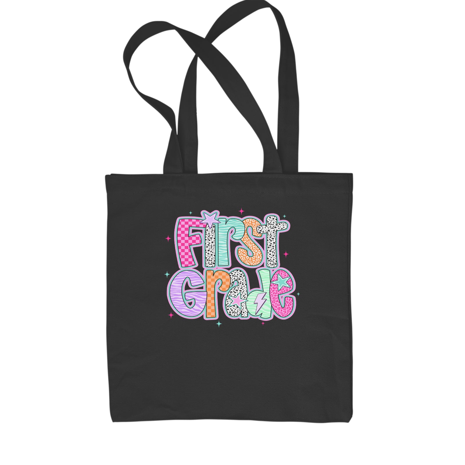 First Grade Vibes Colorful Back to School Shopping Tote Bag Black