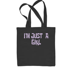 Classic Cotton Canvas Tote with bold lavender block text reading "I'M JUST A GIRL"