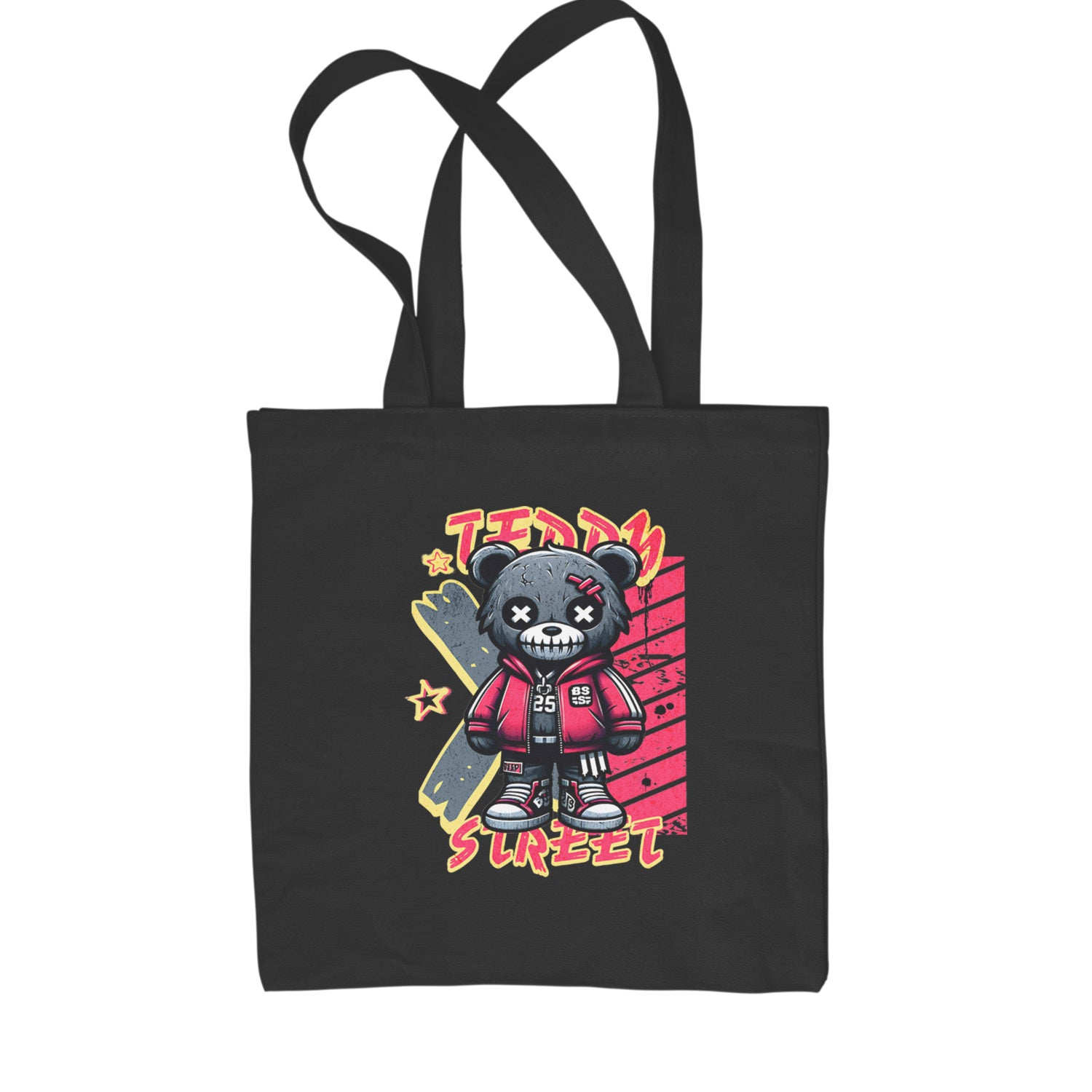 Teddy Attitude Urban Graffiti Bear Shopping Tote Bag Black