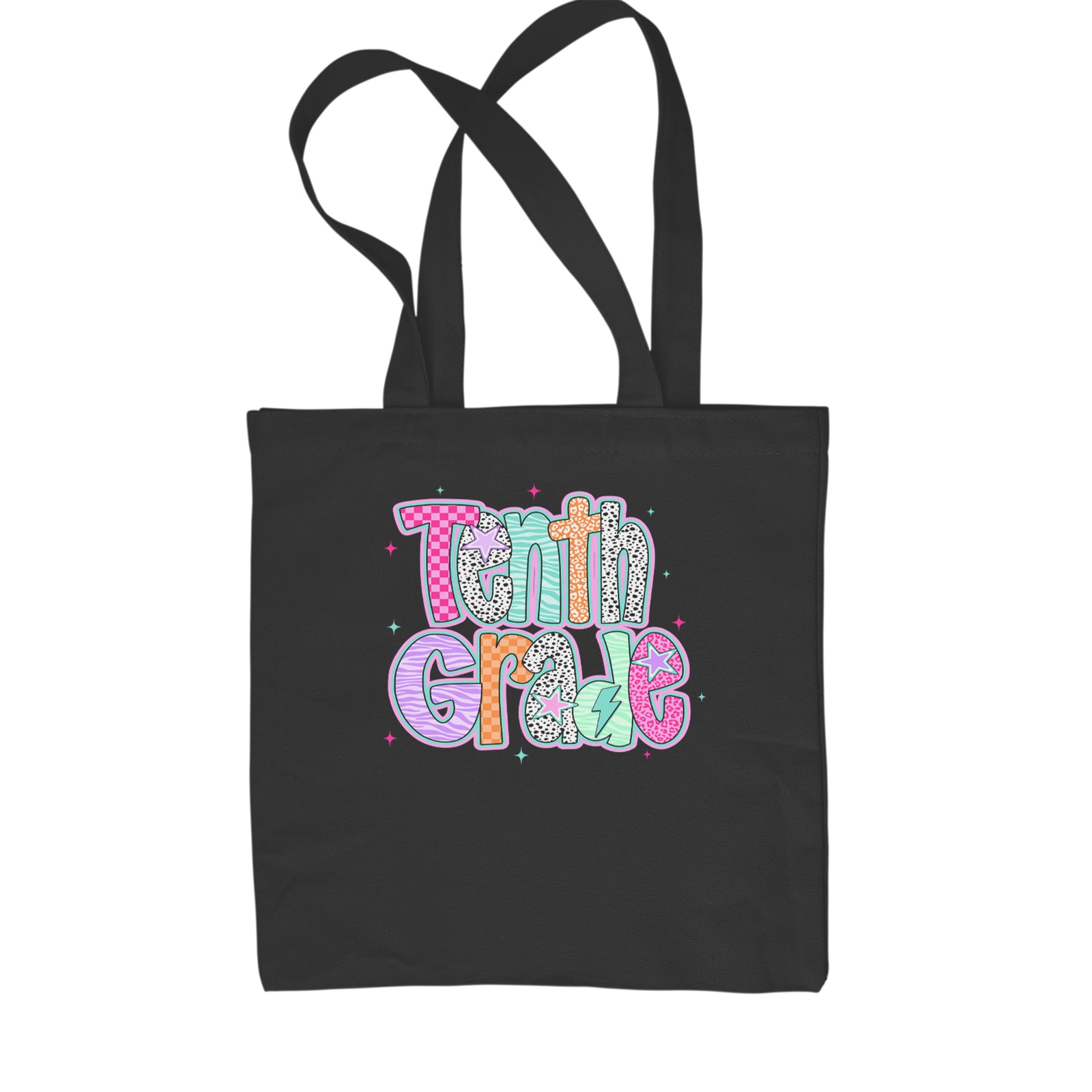Tenth Grade Trendsetter Colorful Back to School Shopping Tote Bag Black