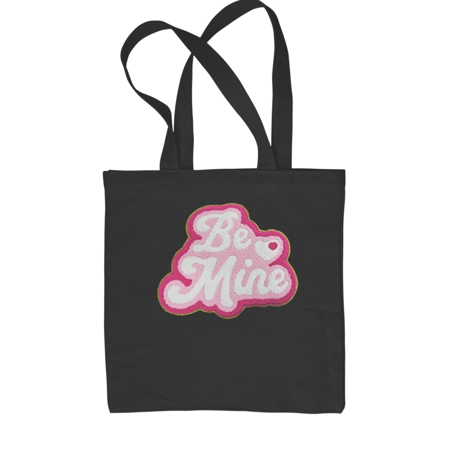 Be Mine Chenille Patch Valentines Days Shopping Tote Bag Black