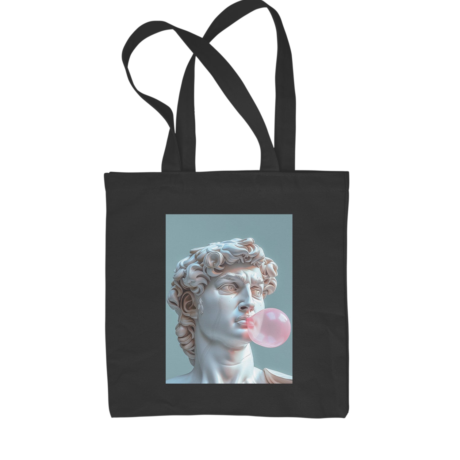 Michelangelo's David with Bubble Gum Contemporary Statue Art Shopping Tote Bag Black