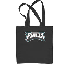 Philly Bold Block Throwback retro block lettering on a Classic Cotton Canvas Tote, flat 15 by 16 inch 12 oz cotton canvas with reinforced web handles