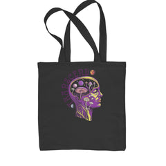Psychedelic Cosmic Mushroom Head Shopping Tote Bag Black