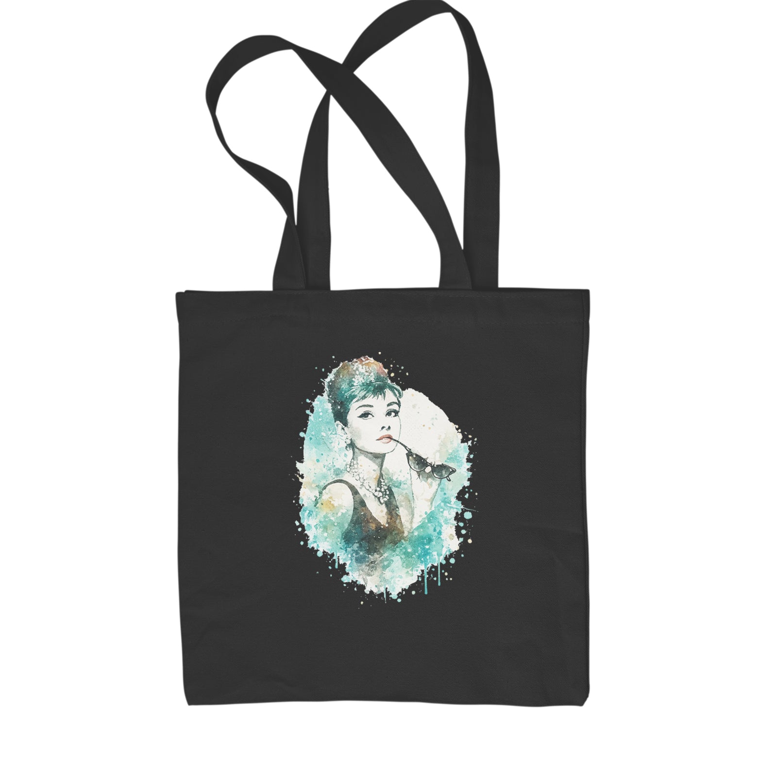 Mrs. Herpburn Iconic Watercolors Shopping Tote Bag Black